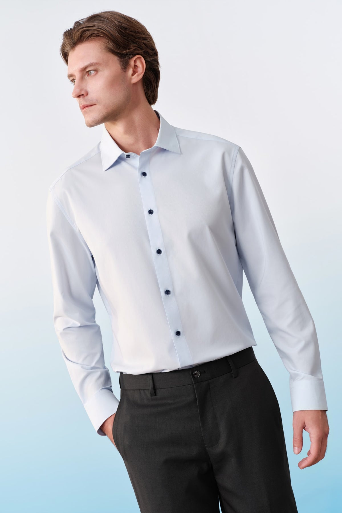 G2000 - Shirts - Non-Iron Dry Stretch Texture Stripe Smart Fit Long Sleeve Shirt - Illusion Blue - Smart