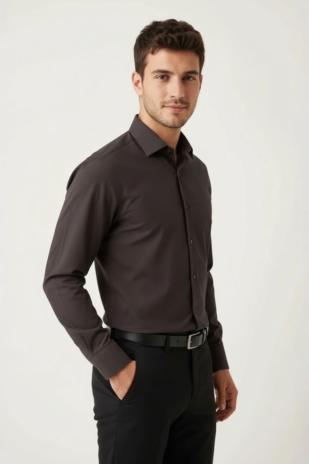 G2000 - Shirts - Non-Iron Dry Stretch Texture Stripe Smart Fit Long Sleeve Shirt