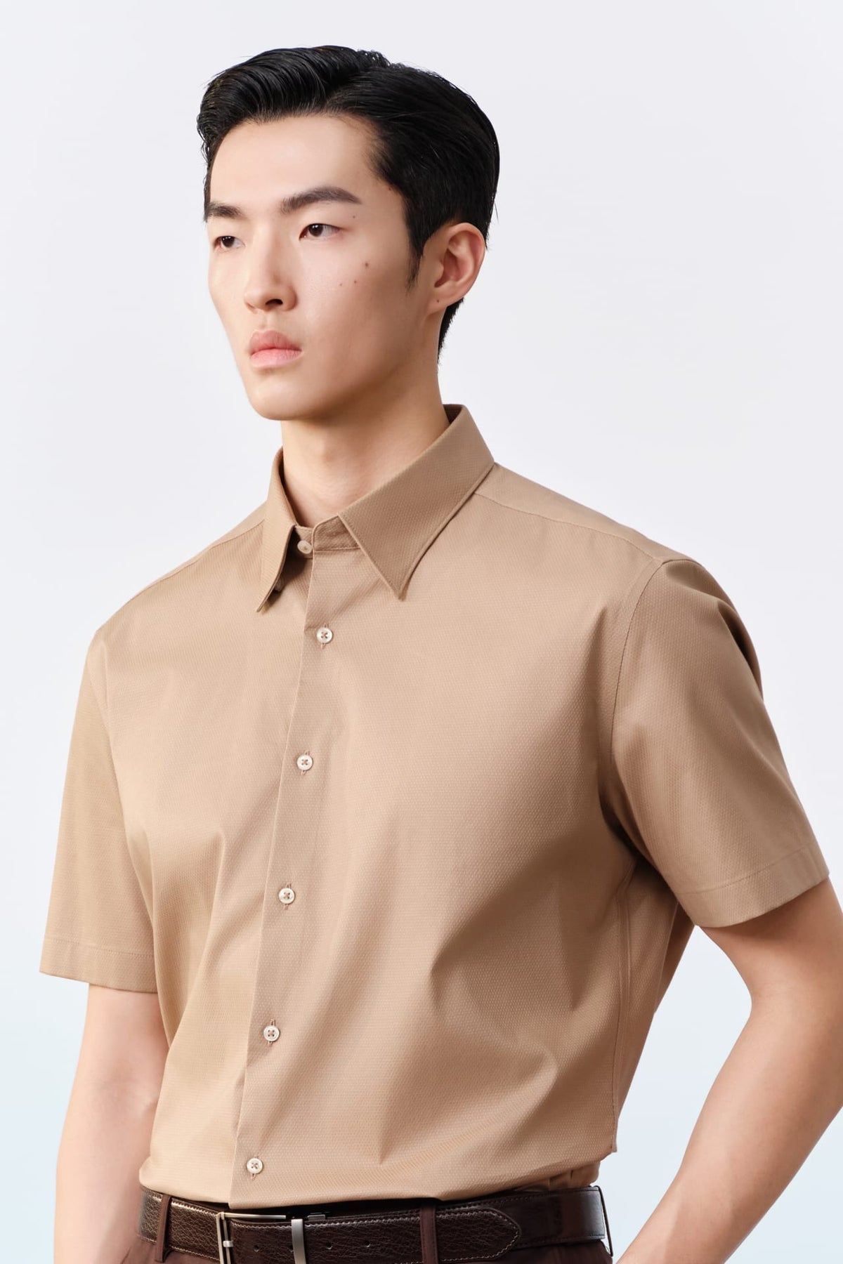 G2000 - Shirts - Non-Iron Easy Care Stretch Dot Textured Smart Fit Short Sleeve Shirt - Smart - Apricot Cream