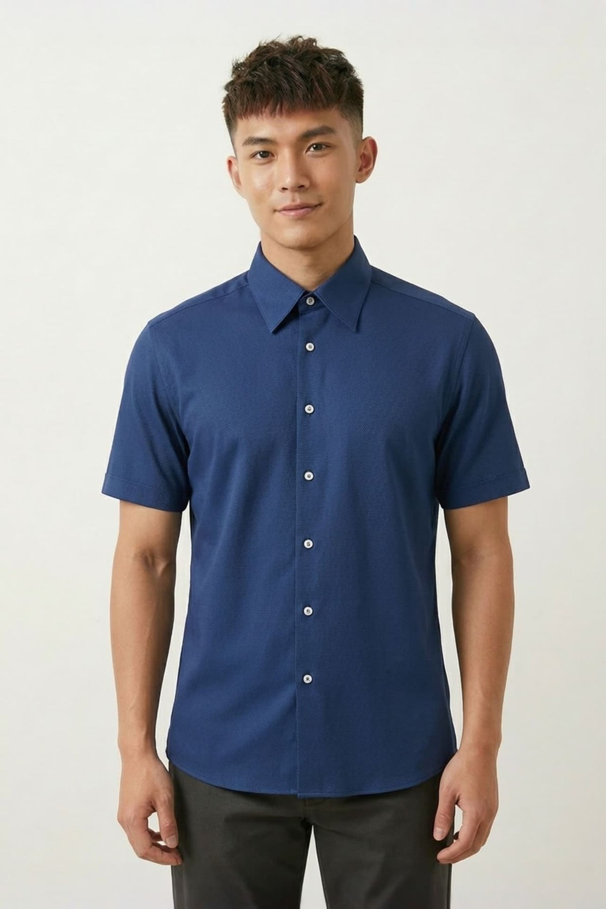 G2000 - Shirts - Non-Iron Easy Care Stretch Dot Textured Smart Fit Short Sleeve Shirt - Smart - Insignia Blue
