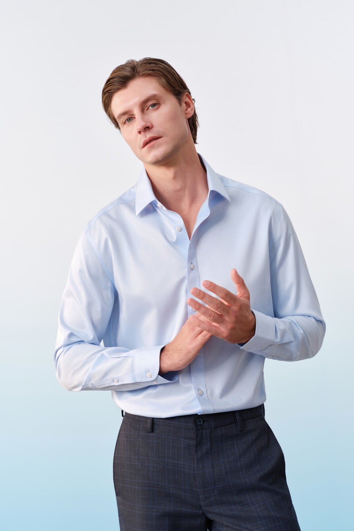 G2000 Shirts Non-Iron Premium Cotton Fine Twill Smart Fit Long Sleeve Shirt Halogen Blue Smart