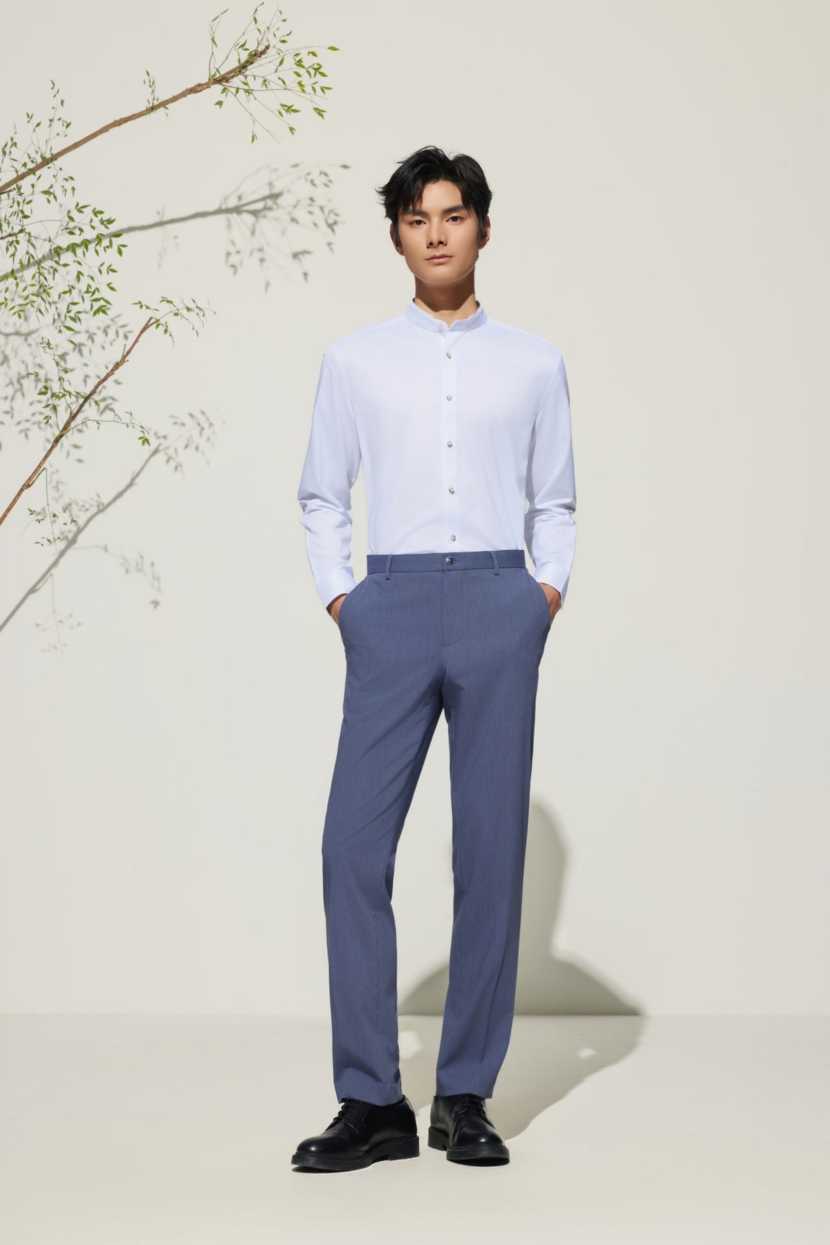 G2000 Shirts Non-Iron Dry Smart Fit Poplin Stand Collar Shirt with Design Detail