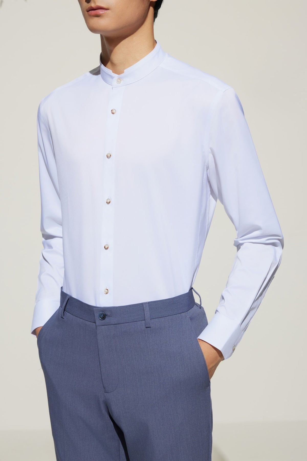 G2000 - Shirts - Non-Iron Dry Smart Fit Poplin Stand Collar Shirt with Design Detail
