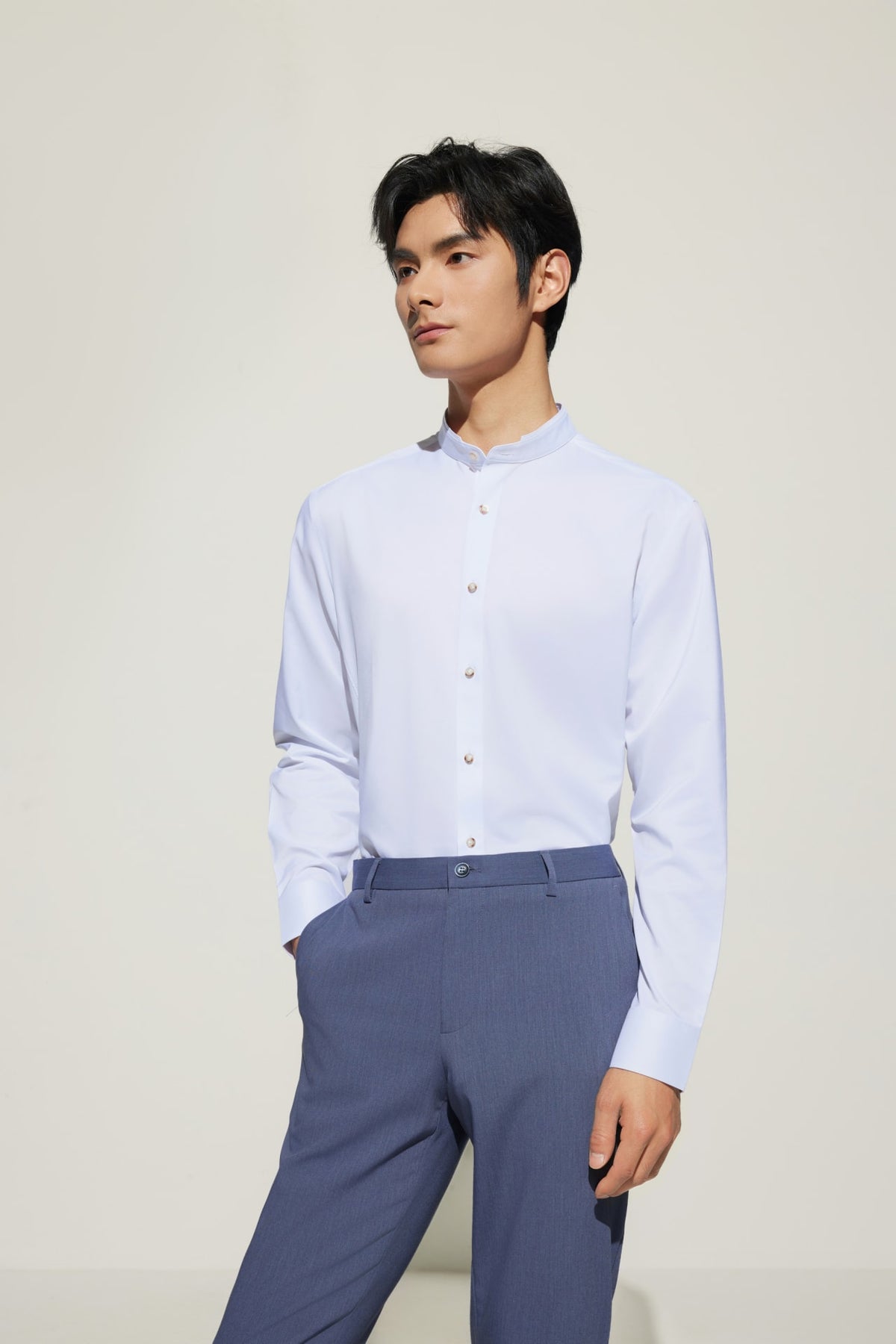 G2000 - Shirts - Non-Iron Dry Smart Fit Poplin Stand Collar Shirt with Design Detail