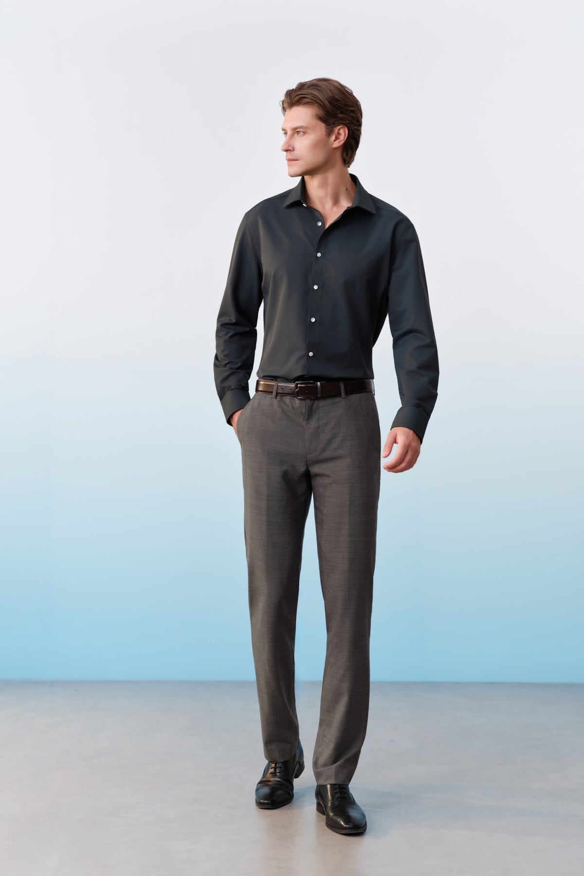 G2000 - Shirts - Non-Iron Dry Multi-Way Stretch Herringbone Smart Fit Long Sleeve Shirt