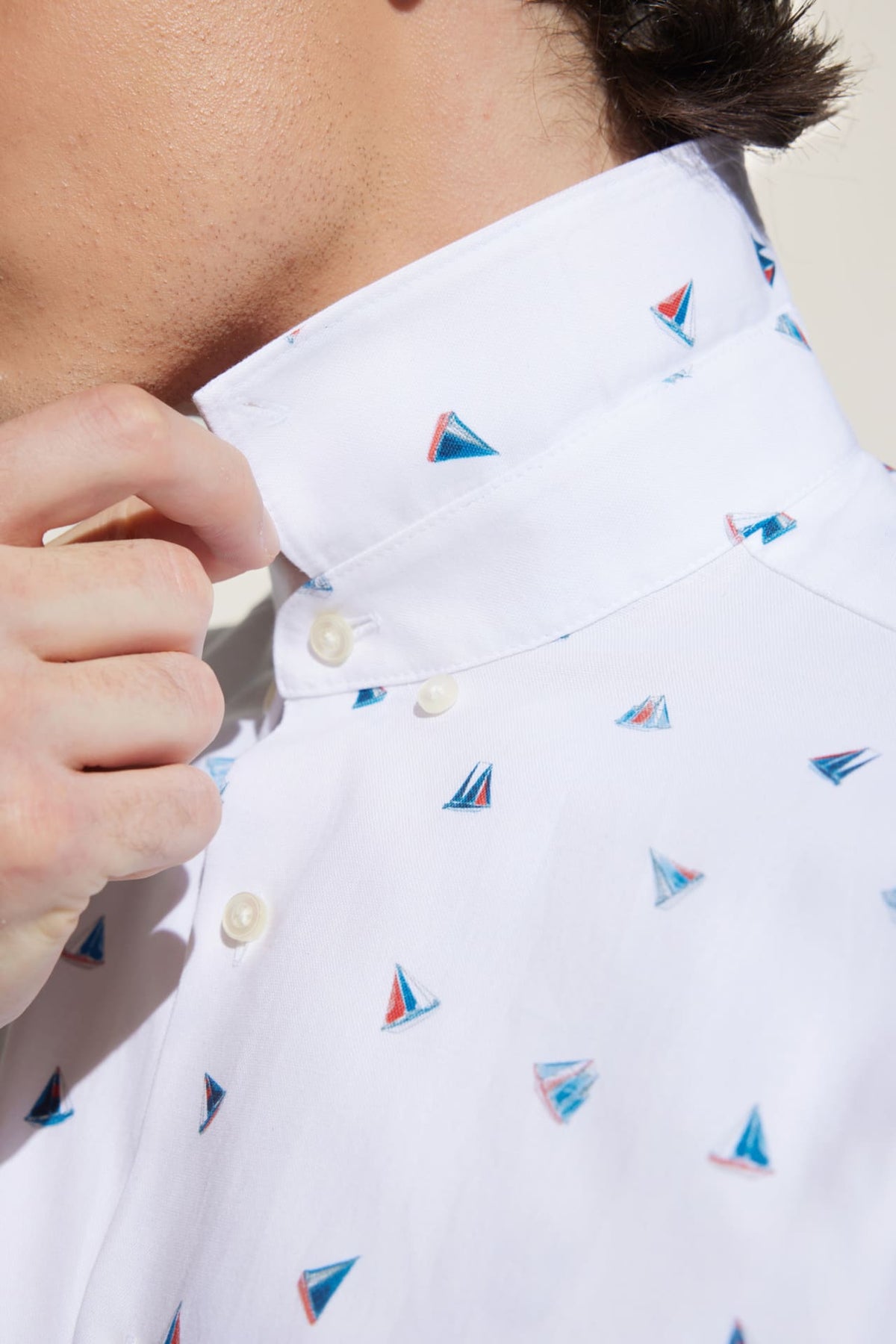 G2000 - Shirts - Cotton Oxford Sail Boat Digital Print Smart Fit Short Sleeve Casual Shirt