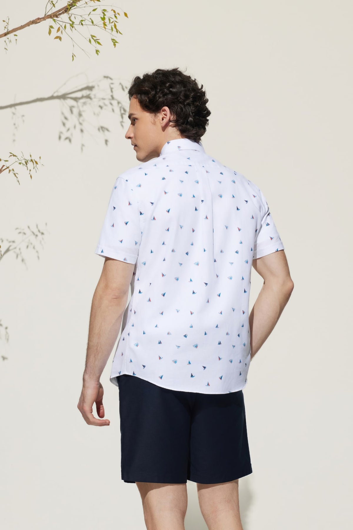 G2000 - Shirts - Cotton Oxford Sail Boat Digital Print Smart Fit Short Sleeve Casual Shirt