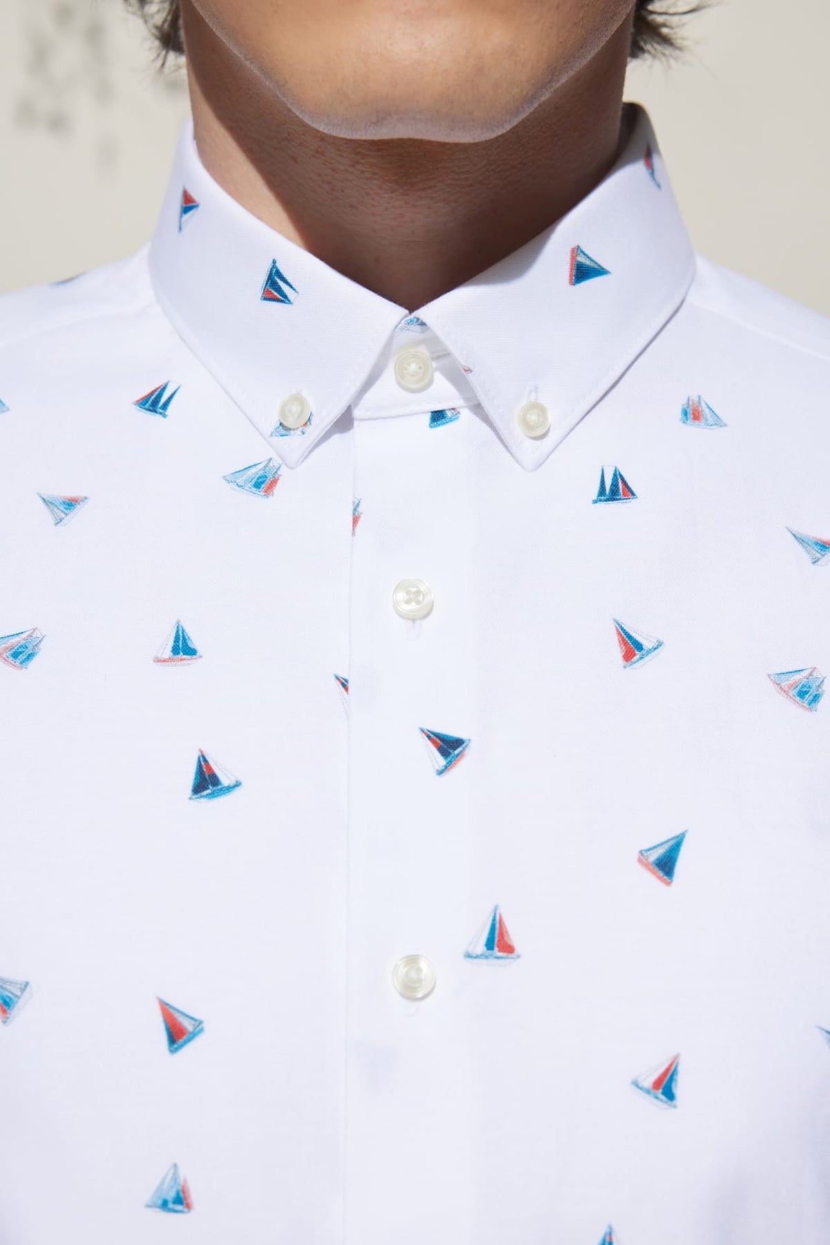 G2000 - Shirts - Cotton Oxford Sail Boat Digital Print Smart Fit Short Sleeve Casual Shirt