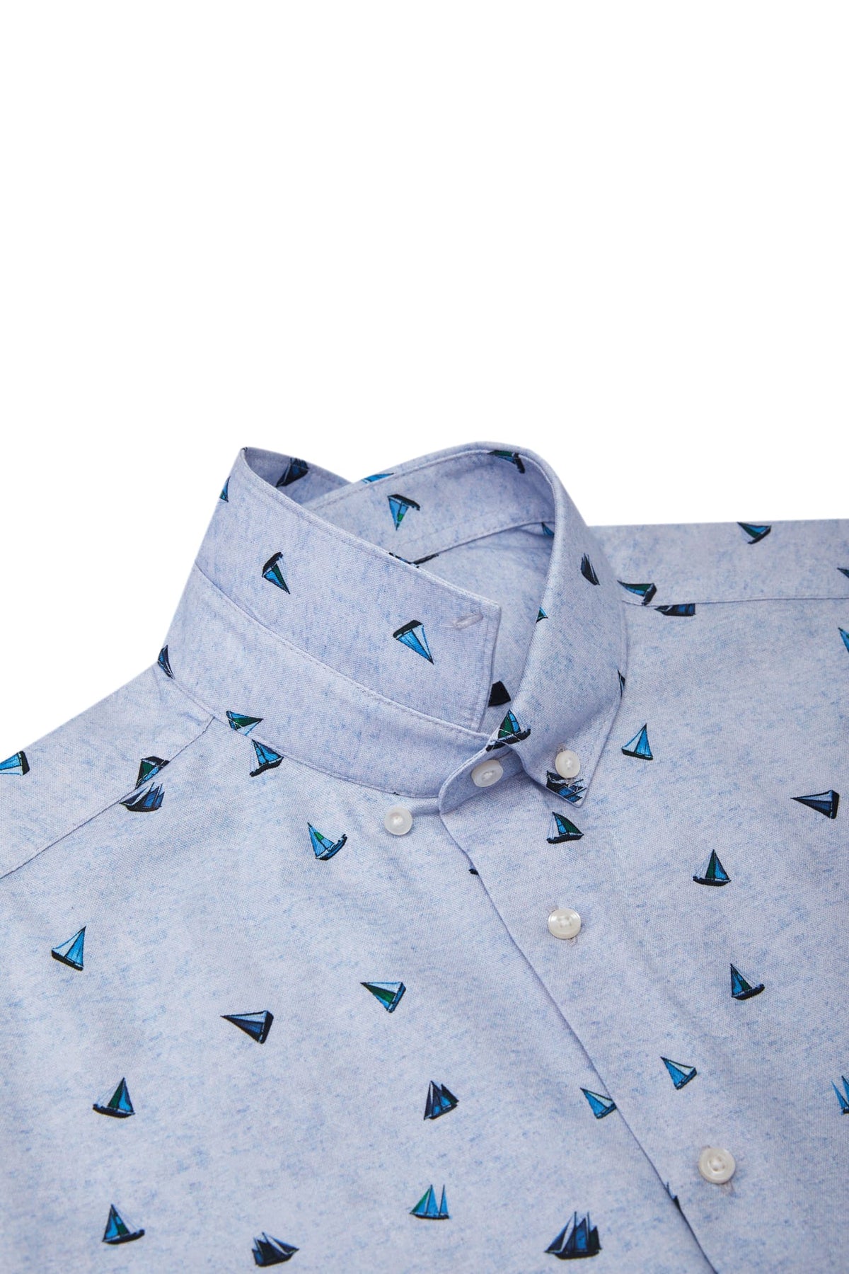 G2000 - Shirts - Cotton Oxford Sail Boat Digital Print Smart Fit Short Sleeve Casual Shirt