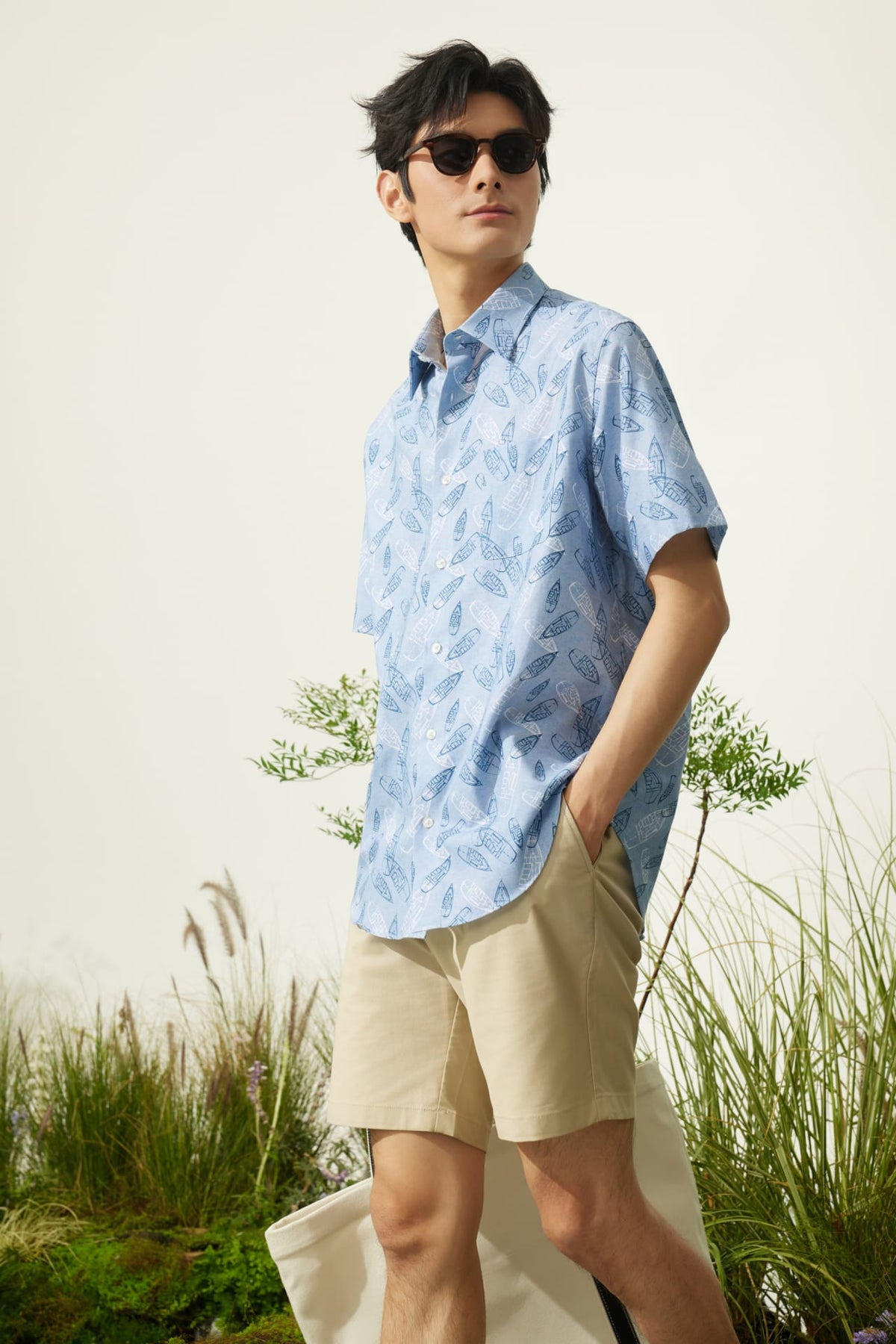 G2000 Shirts Cotton Oxford Boat Digital Print Comfort Fit Short Sleeve Casual Shirt