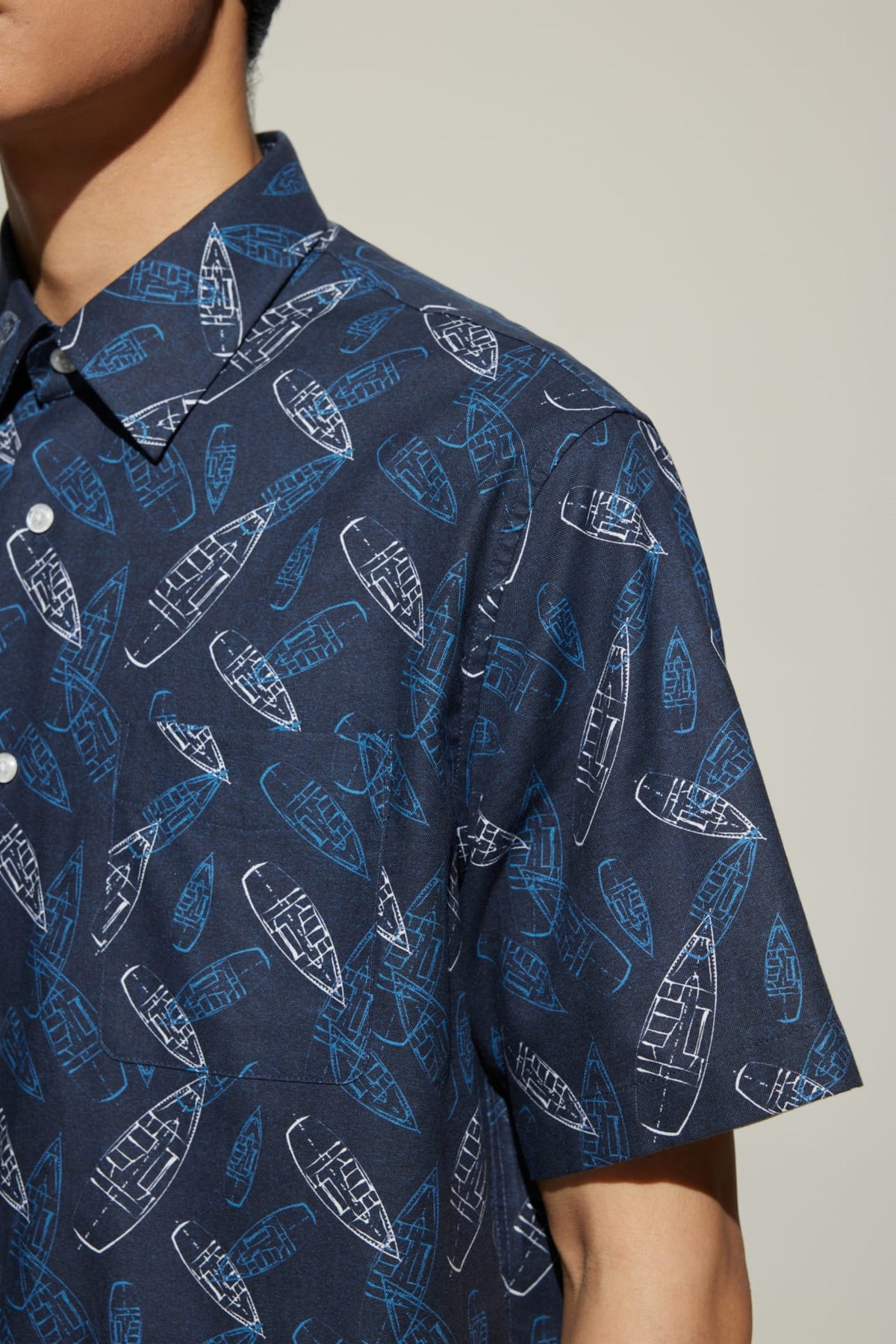 G2000 Shirts Cotton Oxford Boat Digital Print Comfort Fit Short Sleeve Casual Shirt