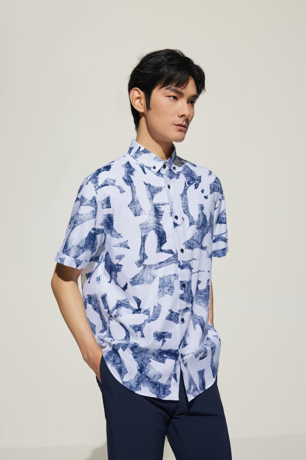 G2000 Shirts Cotton Oxford Ink Scatter Digital Print Comfort Fit Short Sleeve Casual Shirt