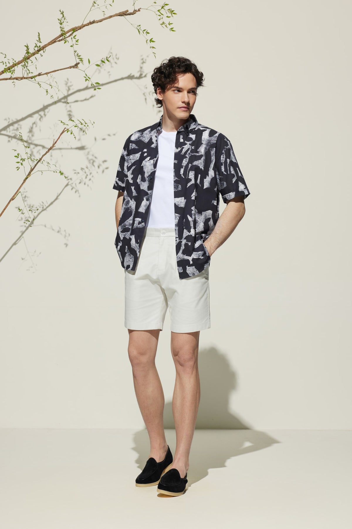 G2000 Shirts Cotton Oxford Ink Scatter Digital Print Comfort Fit Short Sleeve Casual Shirt Darkened Slate Comfort
