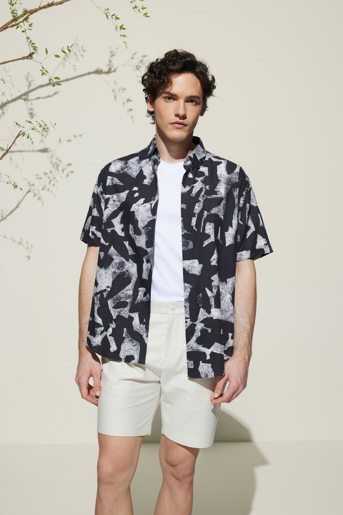 G2000 Shirts Cotton Oxford Ink Scatter Digital Print Comfort Fit Short Sleeve Casual Shirt