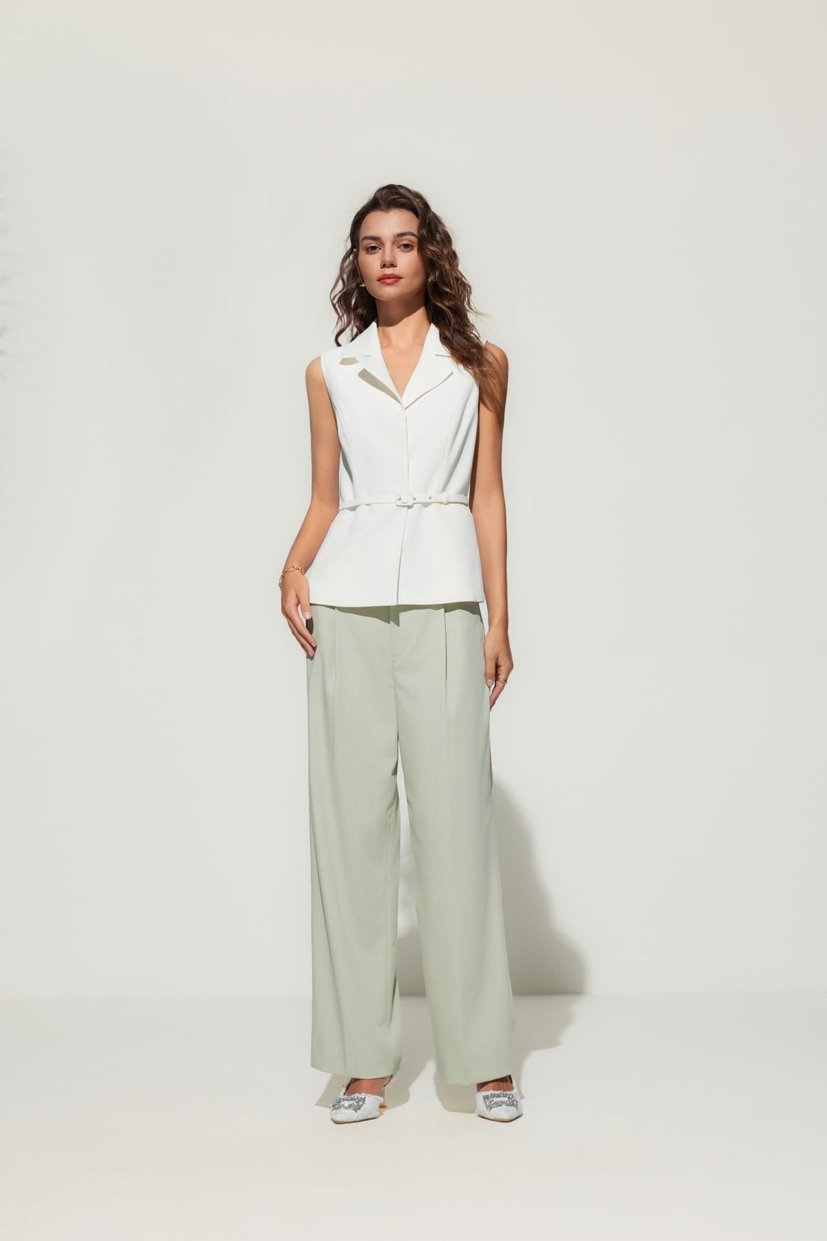 G2000 Suits Stretch Lapel Waistcoat With Belt Buttermilk Haze Slim