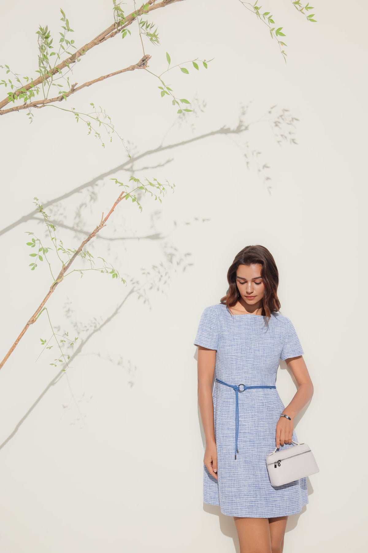 G2000 - Dresses - Square Boat Neck Tweed Dress With Belt