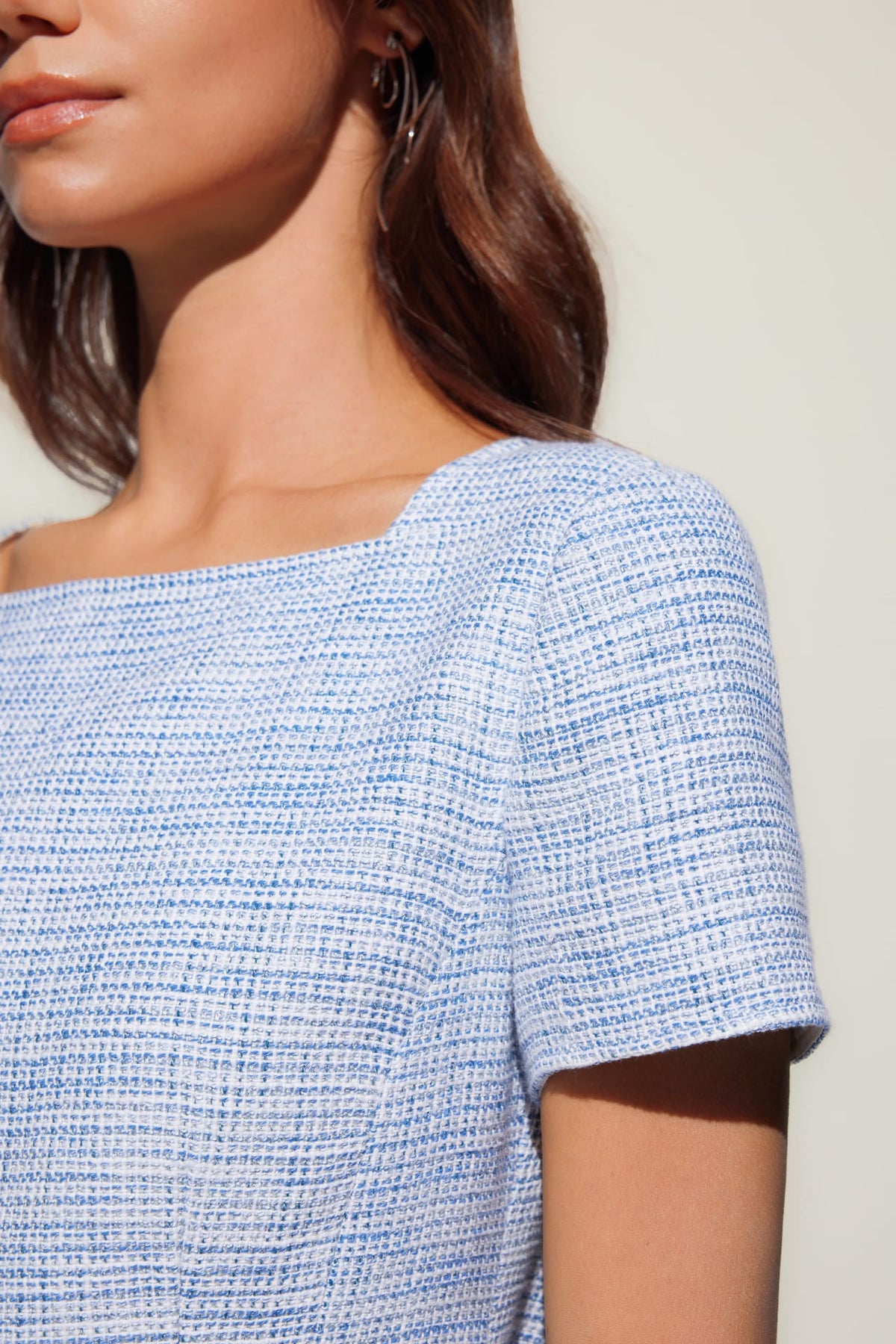 G2000 - Dresses - Square Boat Neck Tweed Dress With Belt