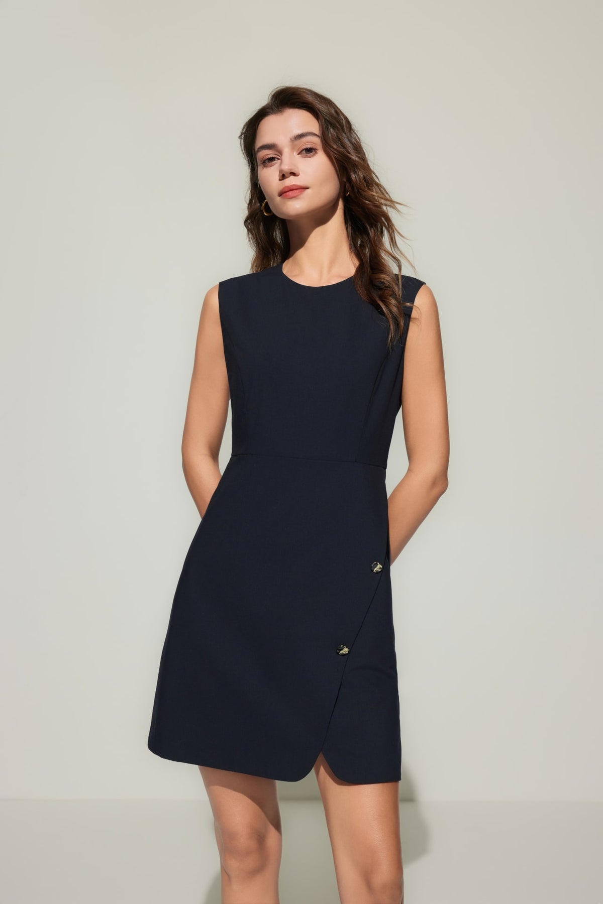 G2000 - Dresses - Wool-Blend Button Front Side Slit Dress
