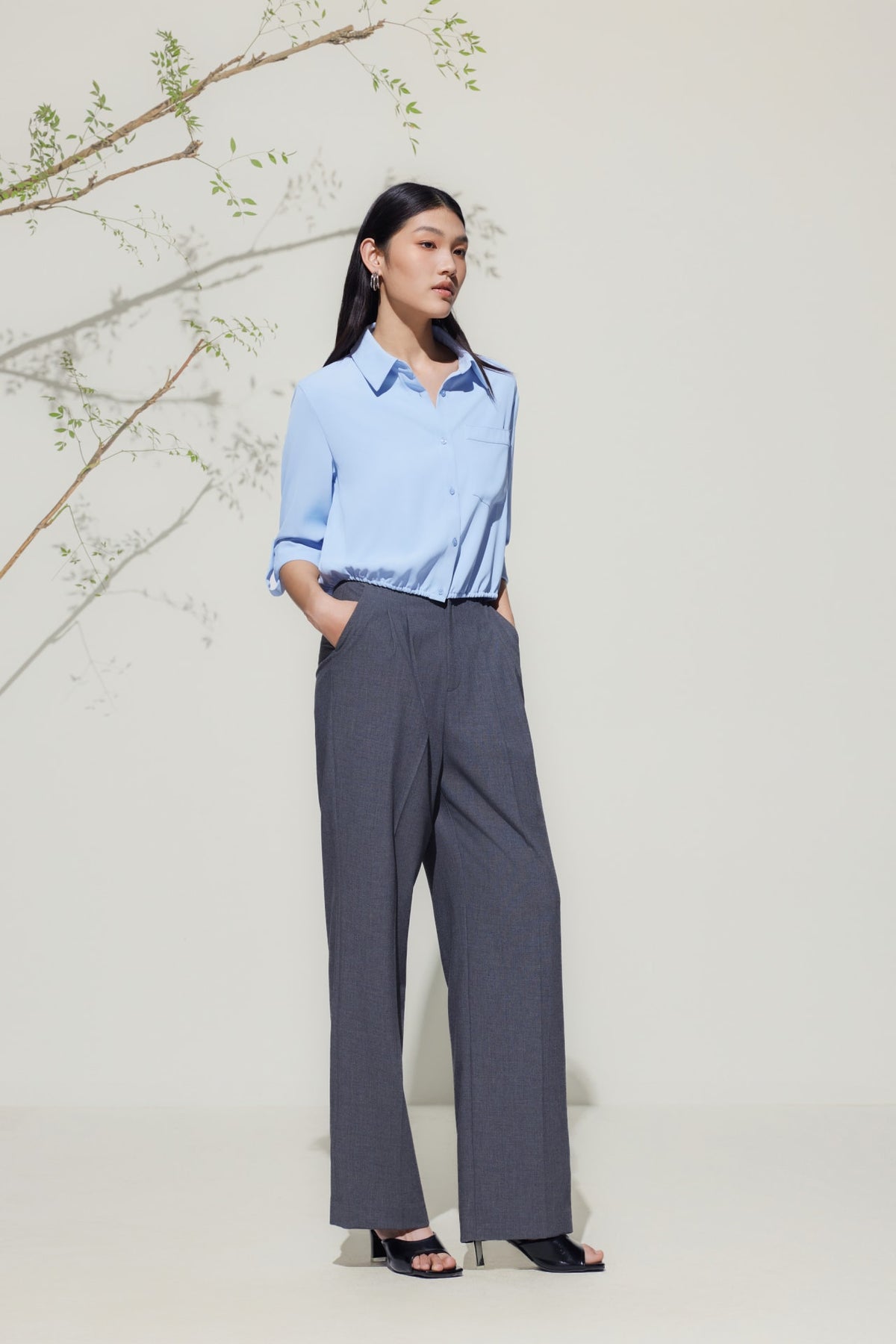 G2000 - Blouses - Satin Rolled Sleeves Shirt Blouse
