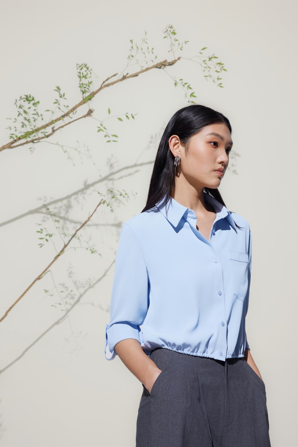G2000 - Blouses - Satin Rolled Sleeves Shirt Blouse