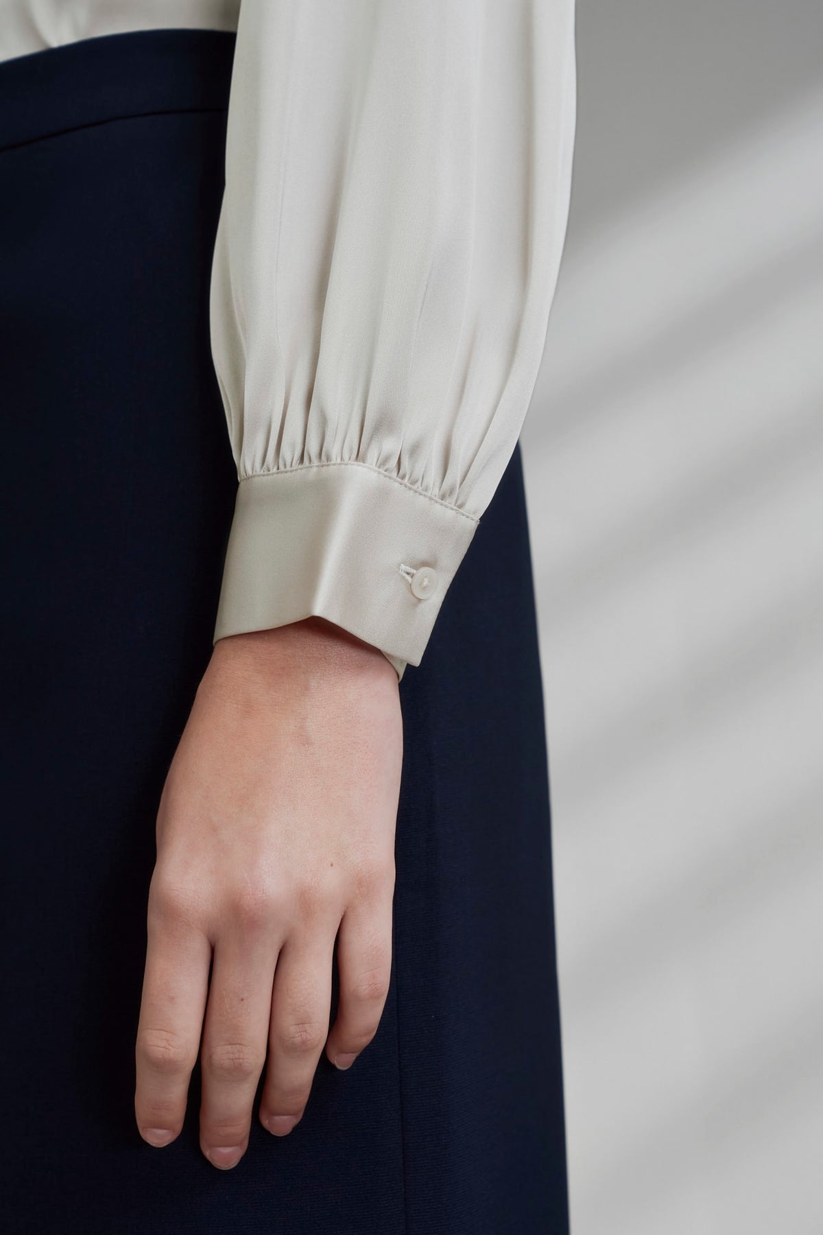 G2000 - Blouses - Satin Stand Collar Blouse With Detachable Contrasting Tie