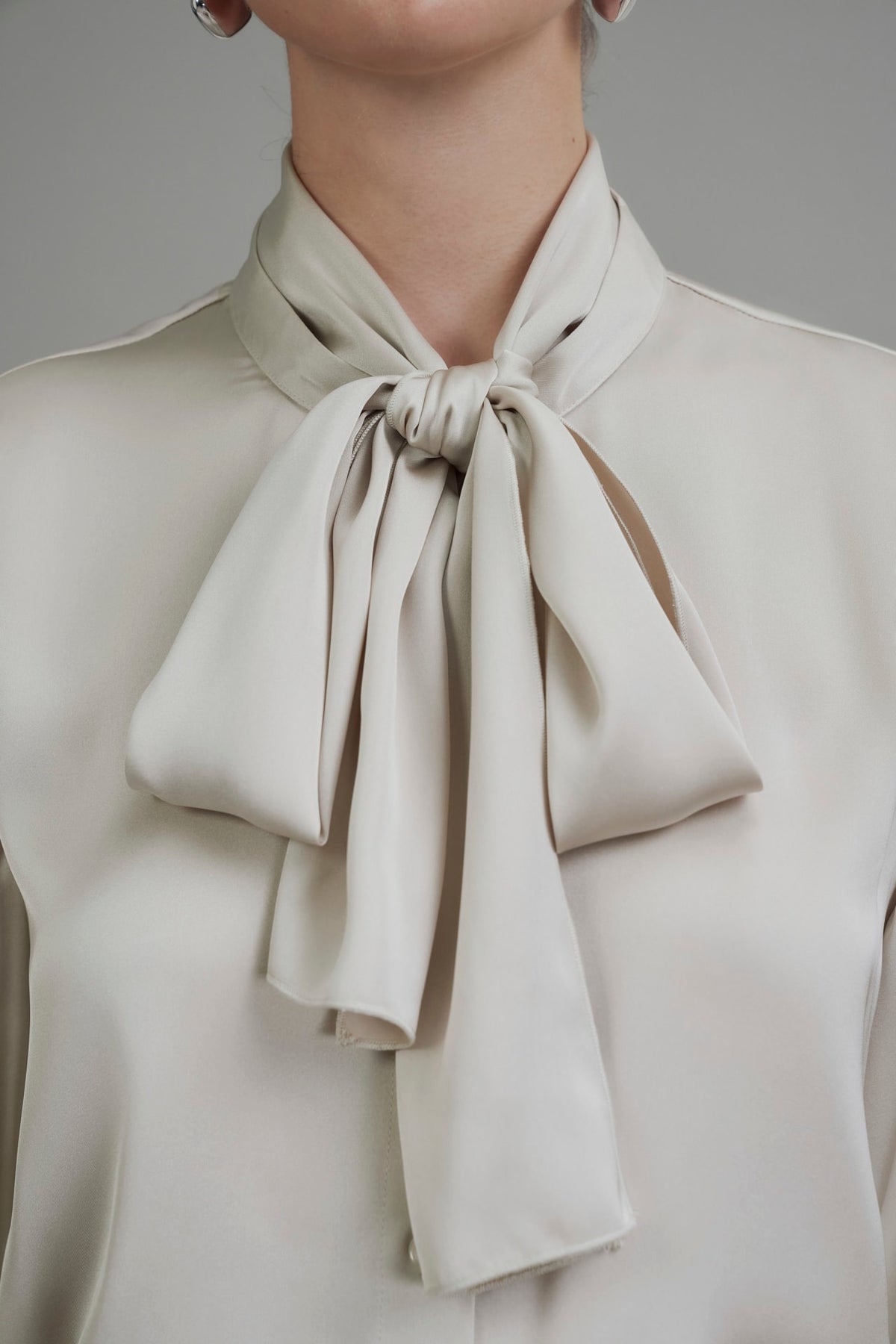 G2000 - Blouses - Satin Stand Collar Blouse With Detachable Contrasting Tie