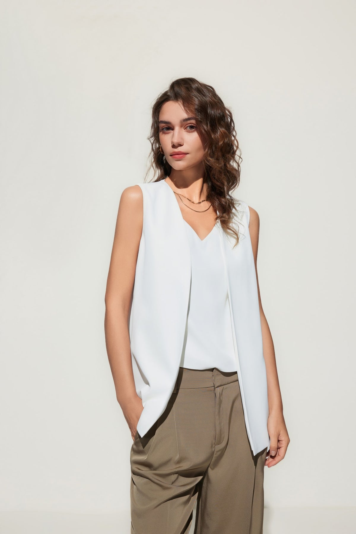 G2000 - Blouses - Satin V Neck 2 In 1 Layered Blouse