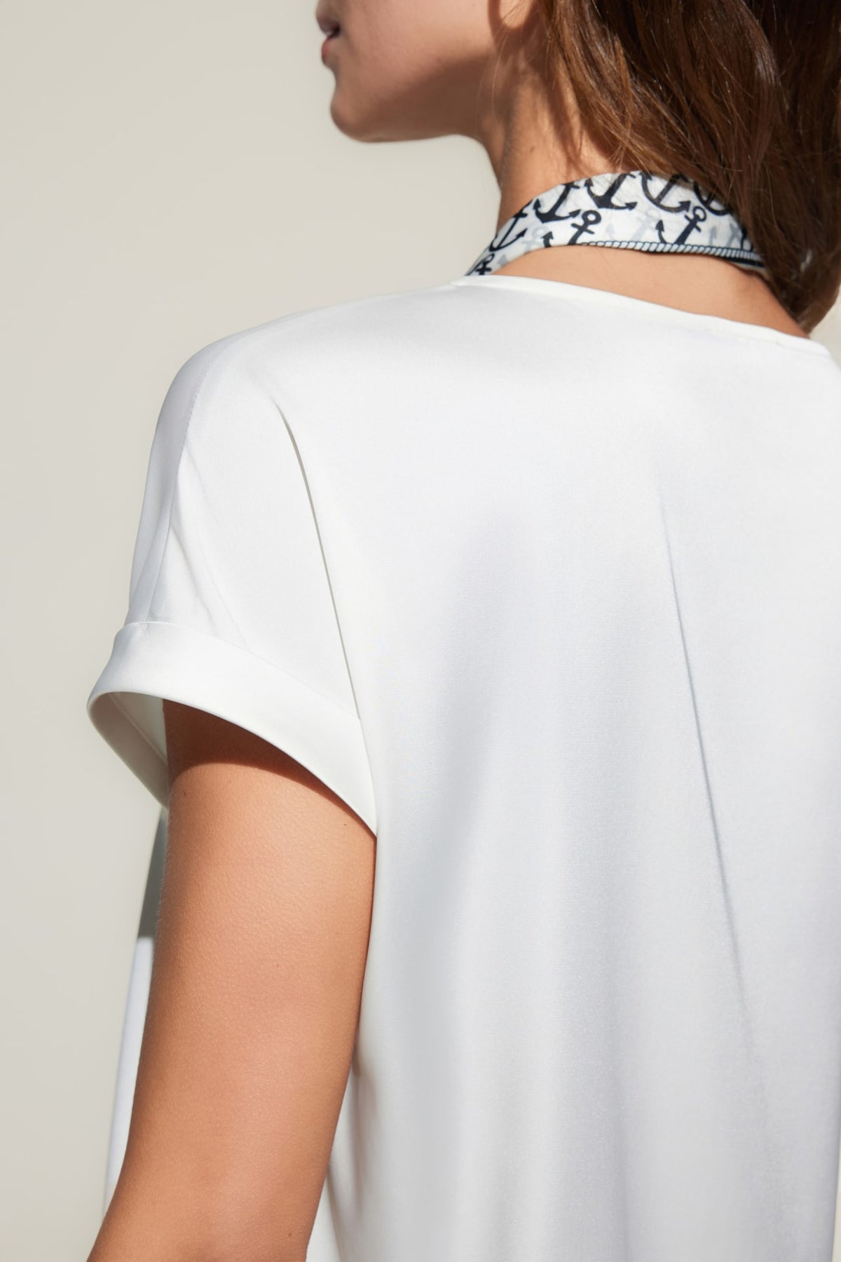 G2000 - Blouses - Satin Short Sleeve Blouse With Scarf & Ring
