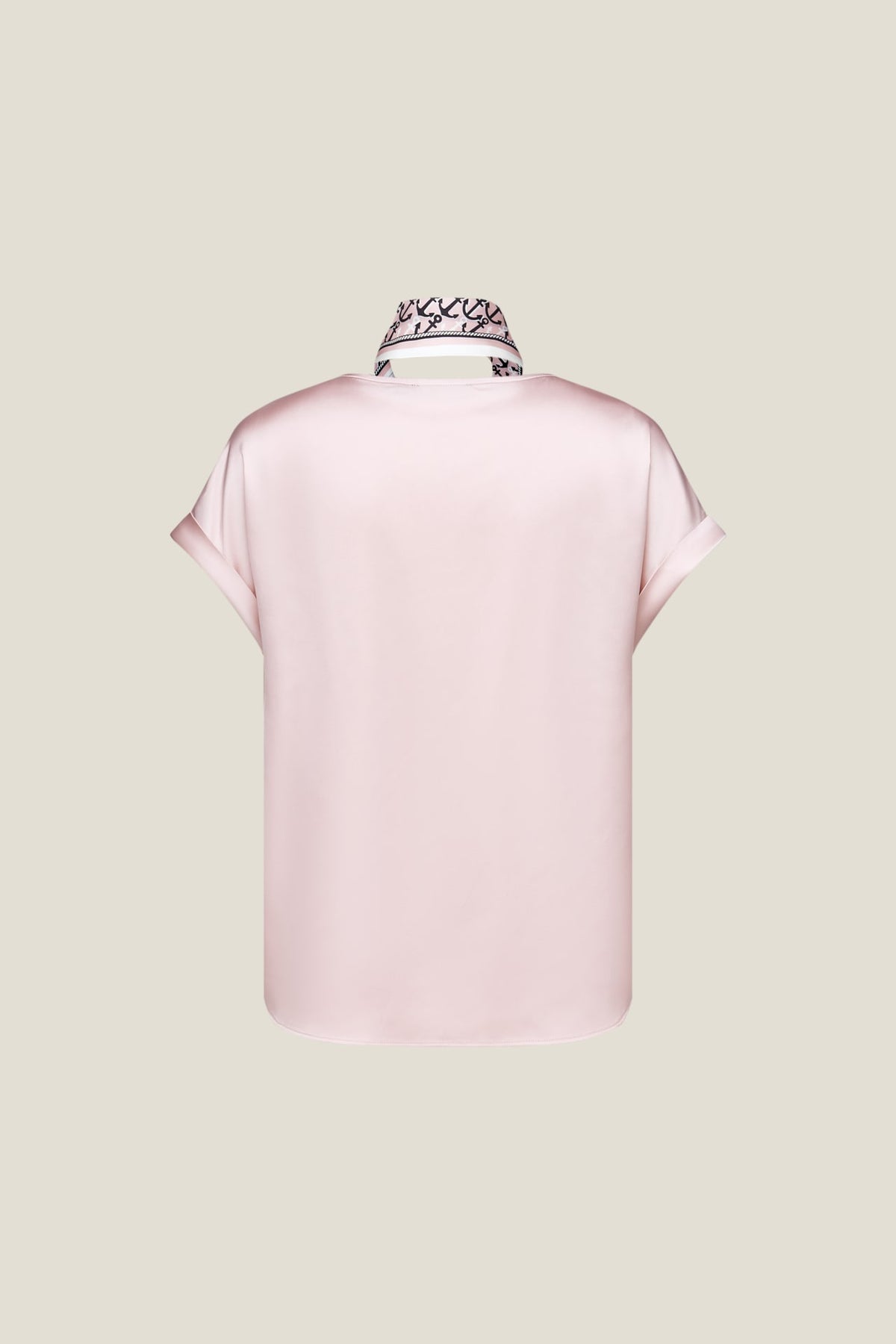 G2000 - Blouses - Satin Short Sleeve Blouse With Scarf & Ring