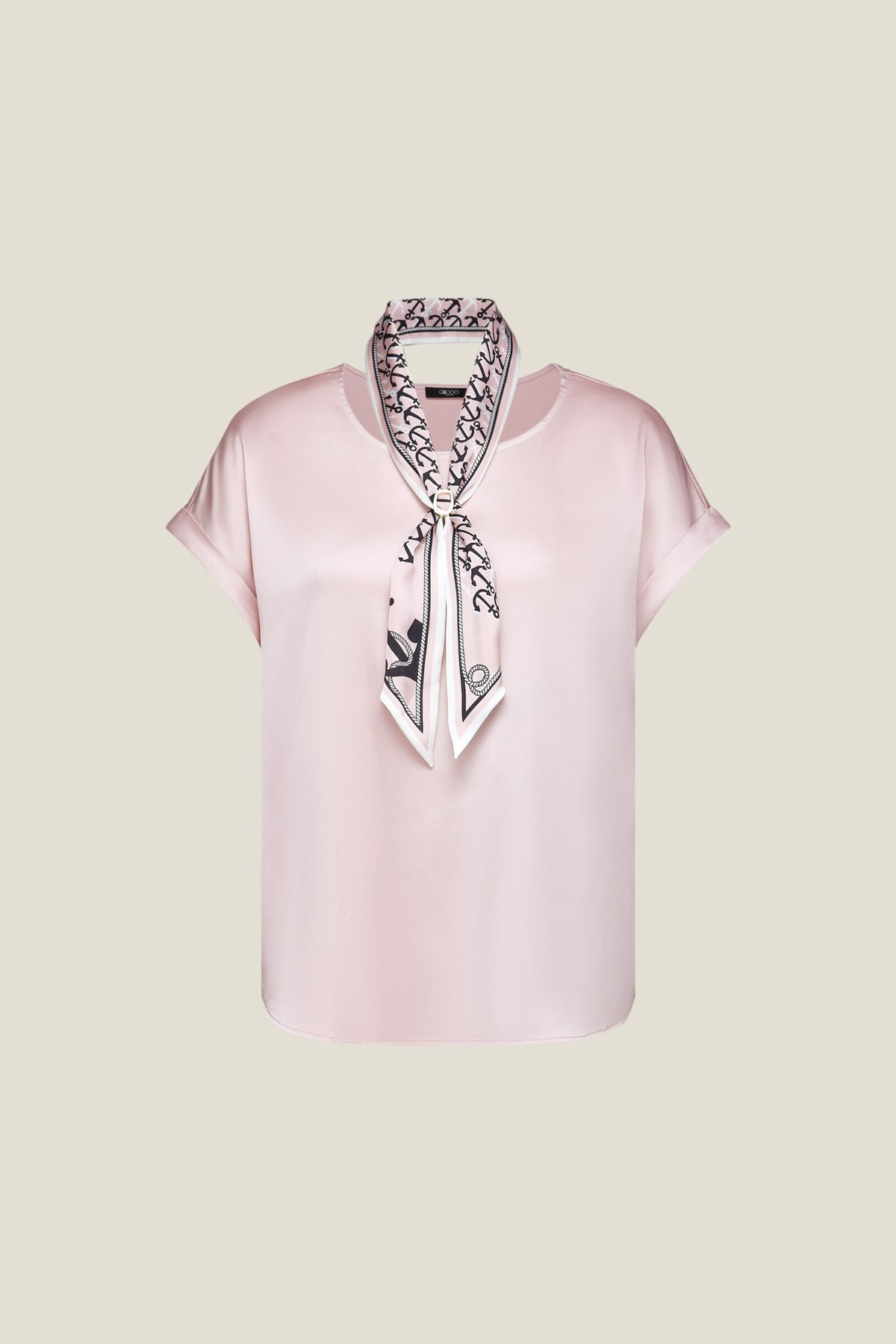 G2000 - Blouses - Satin Short Sleeve Blouse With Scarf & Ring