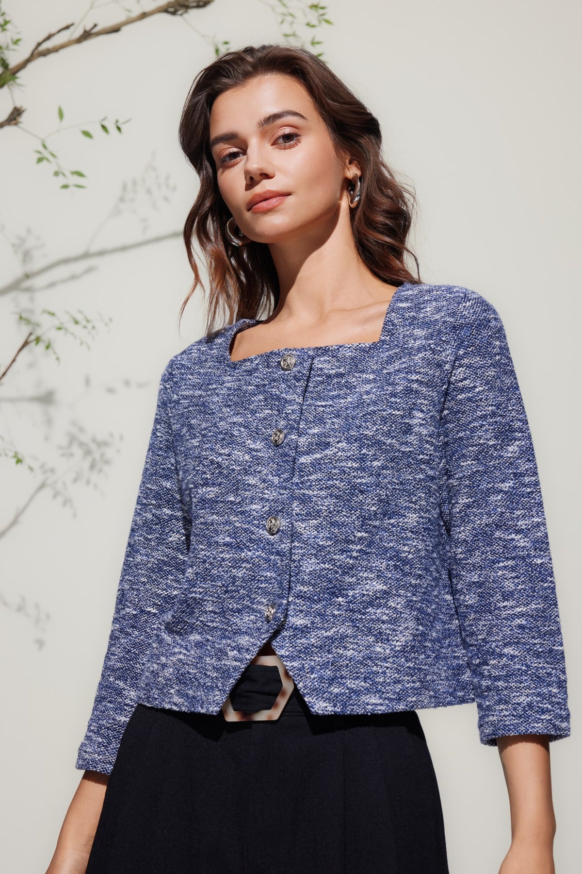 G2000 - T-Shirts - Square Neck Knit Tweed Cardigan
