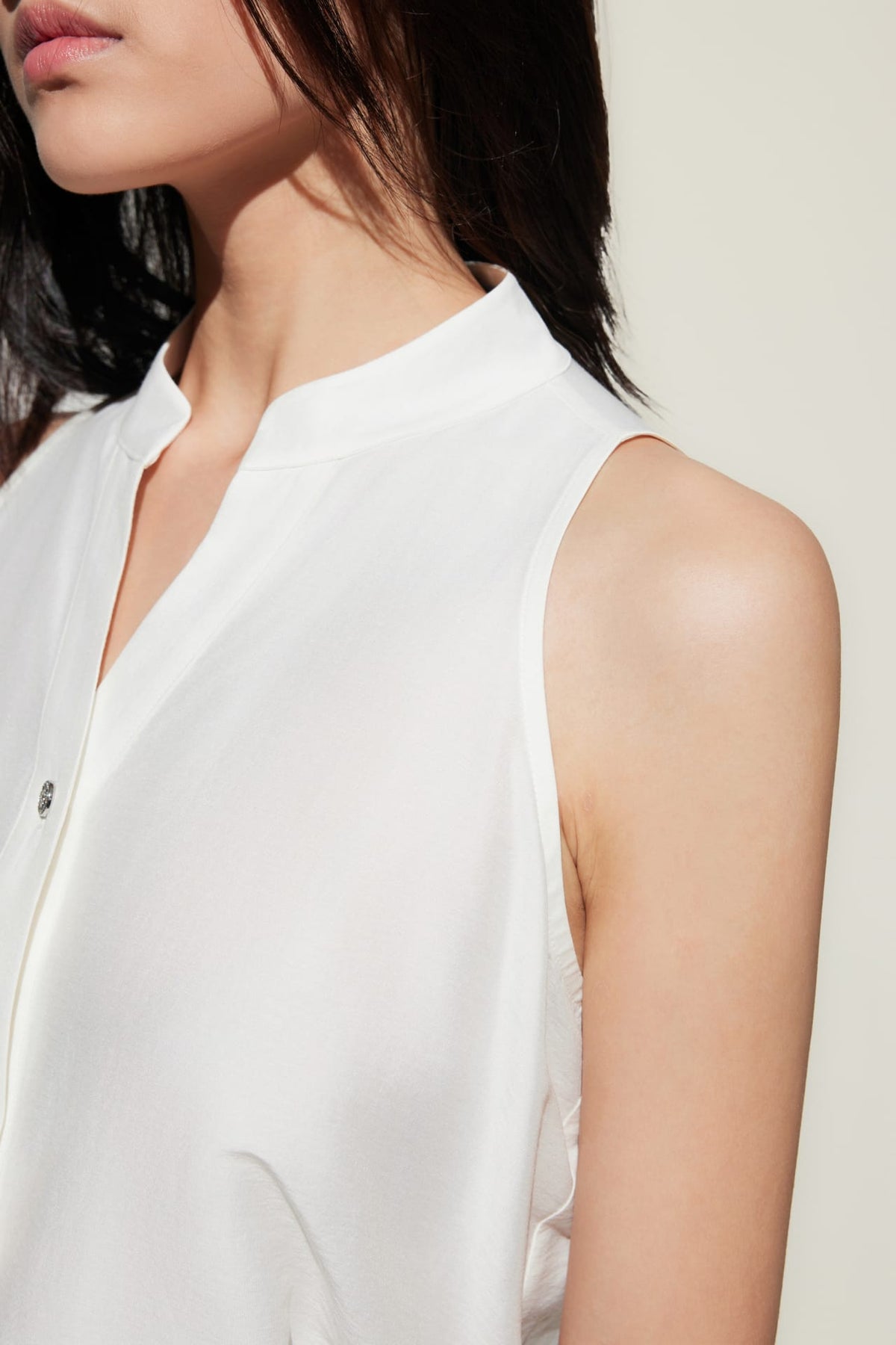 G2000 Blouses Stand Collar Top With Hi-Low Fit Hem
