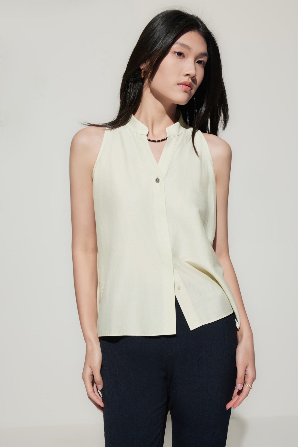 G2000 Blouses Stand Collar Top With Hi-Low Fit Hem