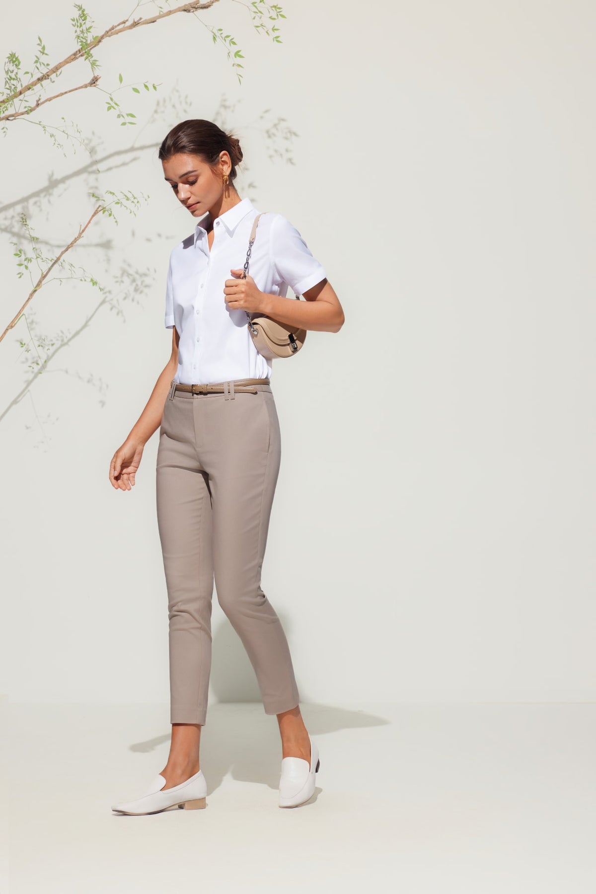 G2000 - Pants - Cotton Blend Cropped Skinny Casual Pants With Belt