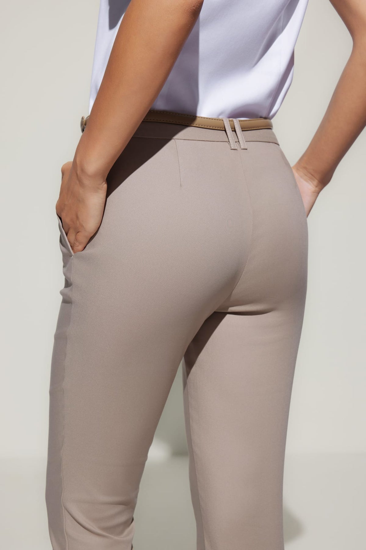 G2000 - Pants - Cotton Blend Cropped Skinny Casual Pants With Belt