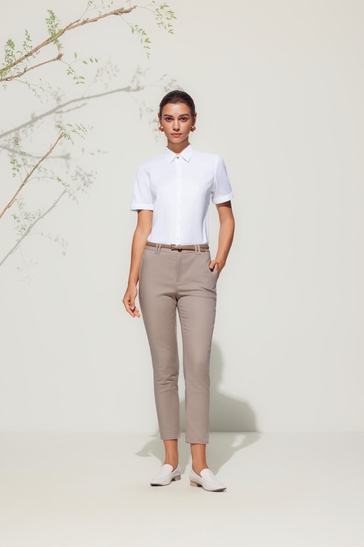 G2000 - Pants - Cotton Blend Cropped Skinny Casual Pants With Belt - Burnished Bronze - Skinny