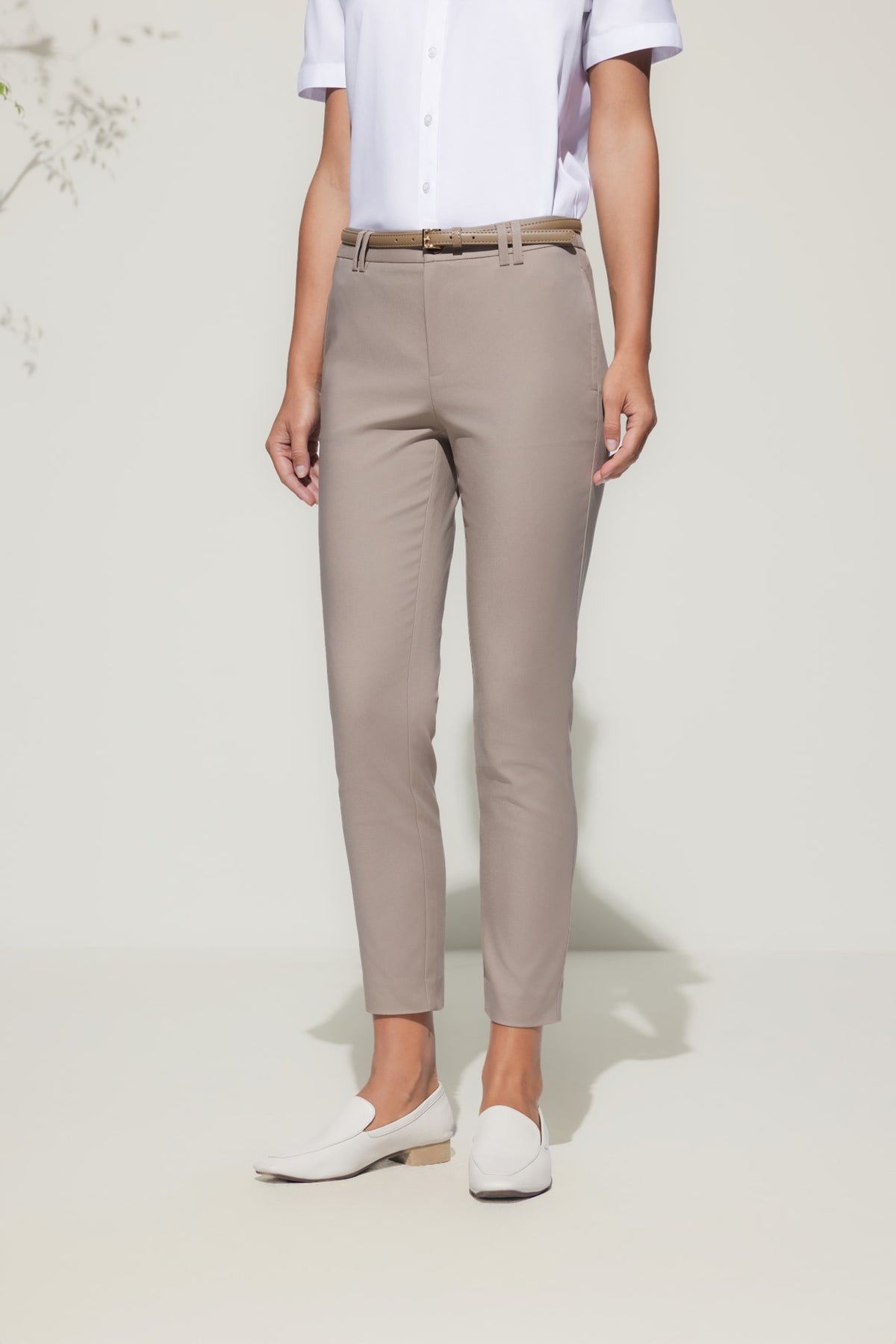 G2000 - Pants - Cotton Blend Cropped Skinny Casual Pants With Belt