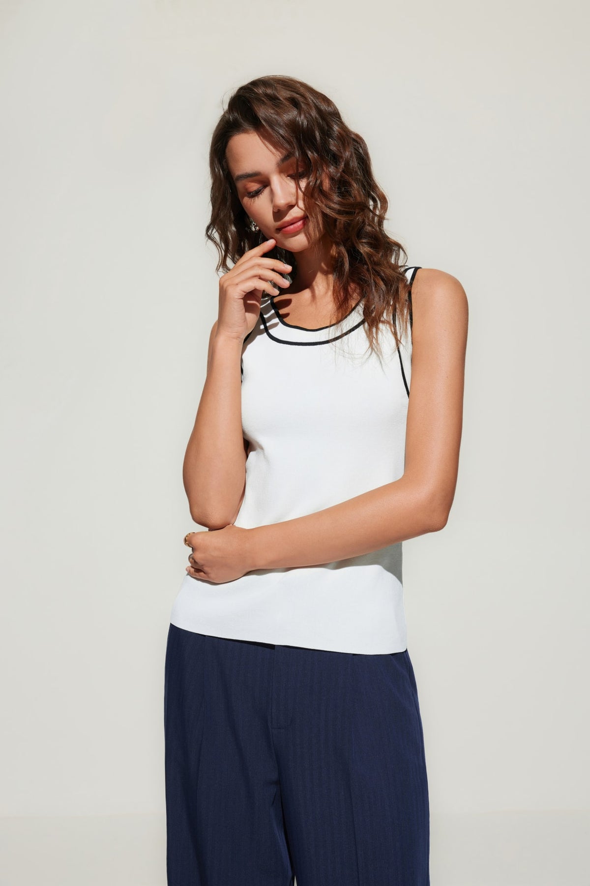 G2000 - Sweaters - Crew Neck Tipping Tie Up Top