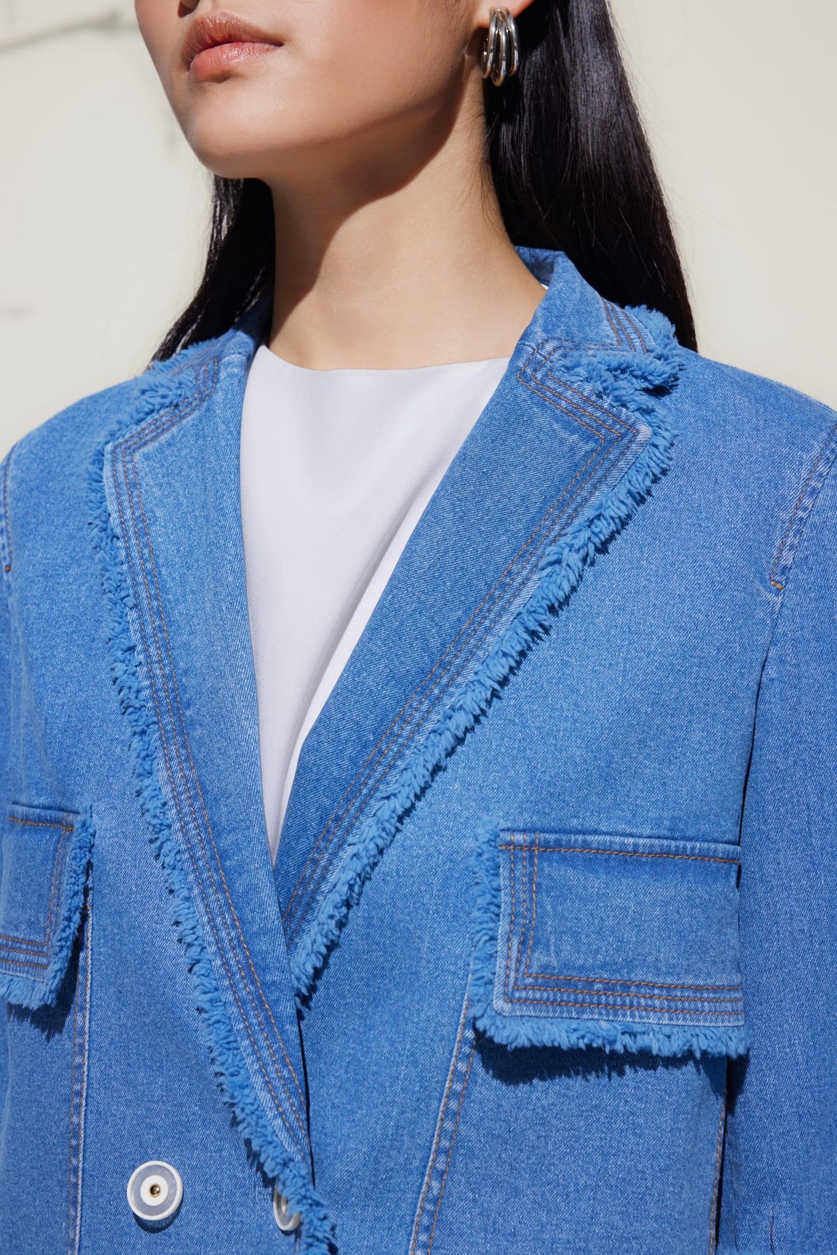 G2000 - Coats & Jackets - Double-Breasted Fringed Denim Jacket