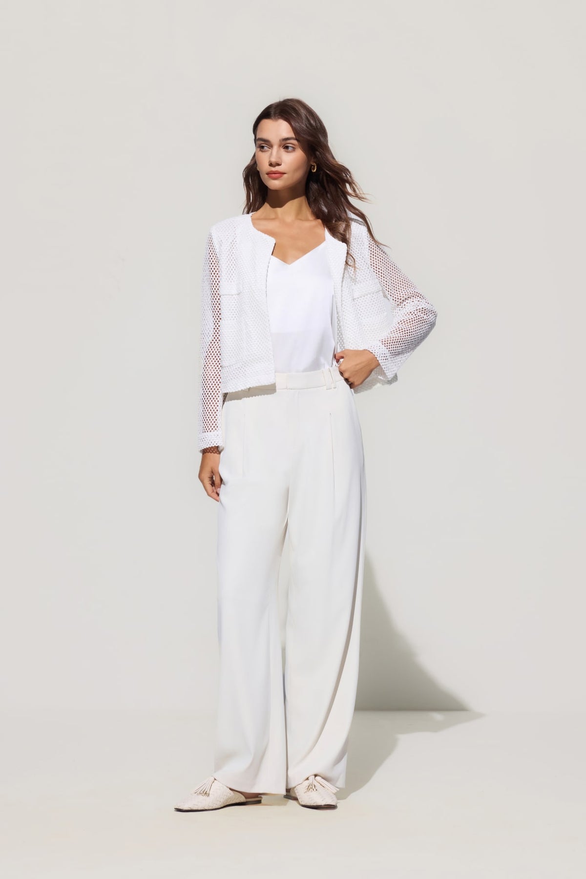 G2000 - Coats & Jackets - Crochet Lace Round Neck Open Front Jacket - Regular - Frosted Porcelain