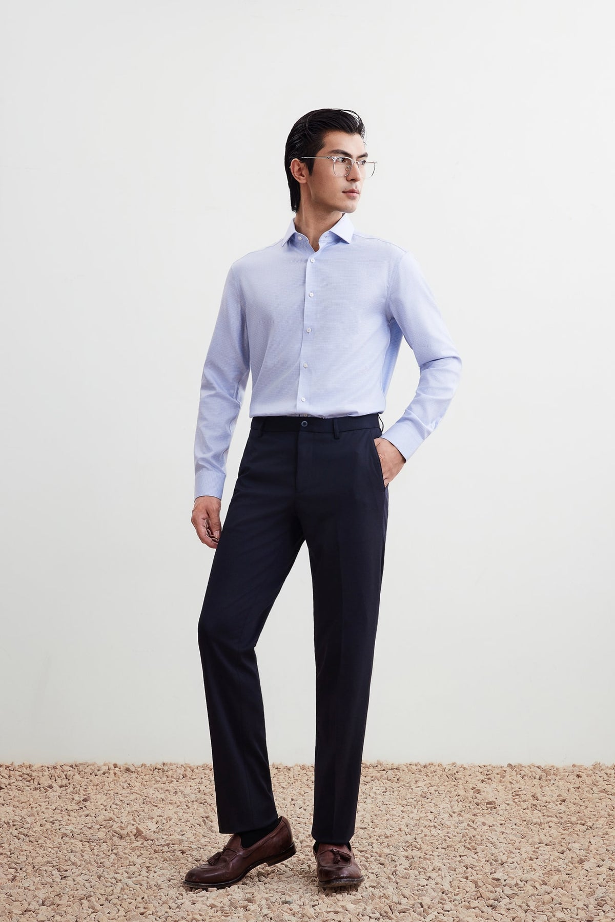 G2000 - Shirts - Non-Iron Premium Cotton Smart Fit 2 Tone Shirt - True Navy - Smart
