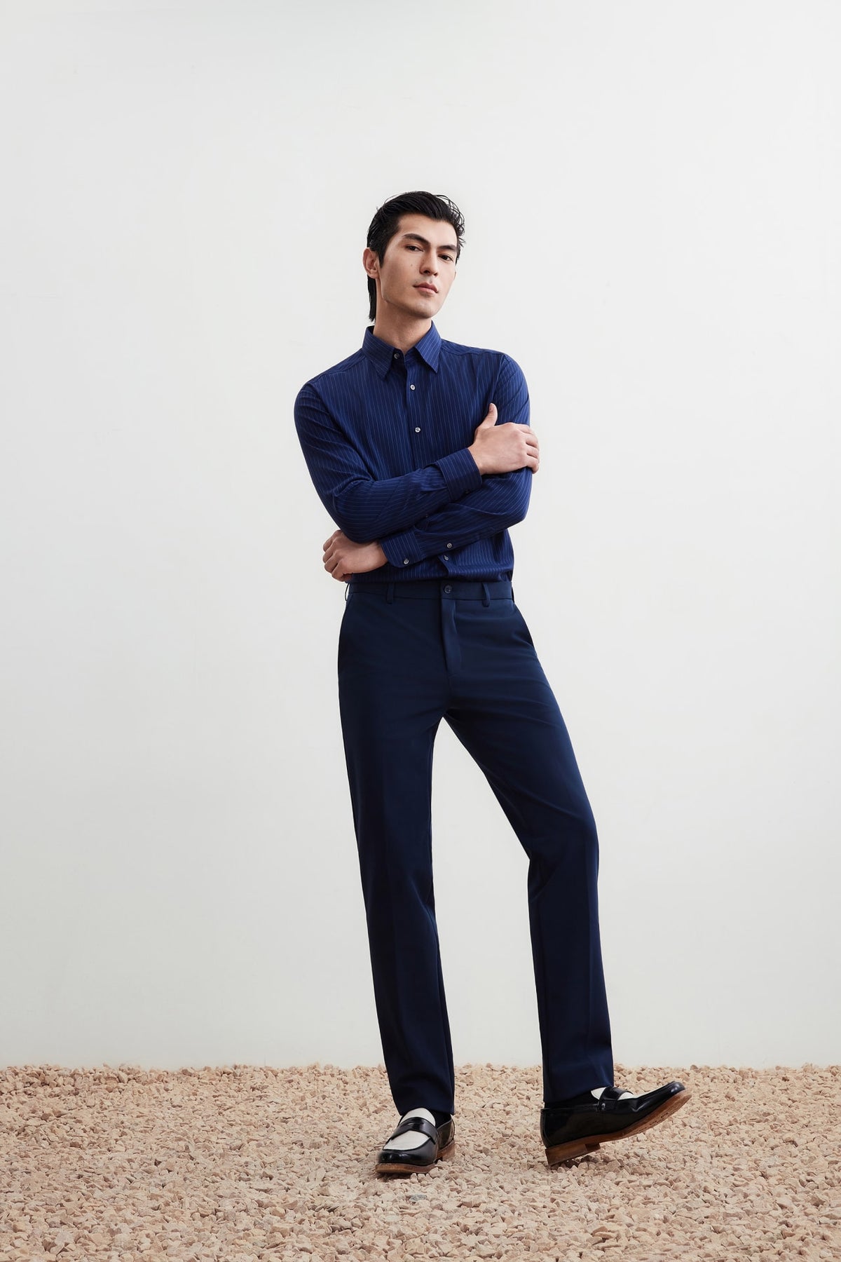 G2000 Shirts Non-Iron Smart Fit Stripe Shirt Peacoat Smart