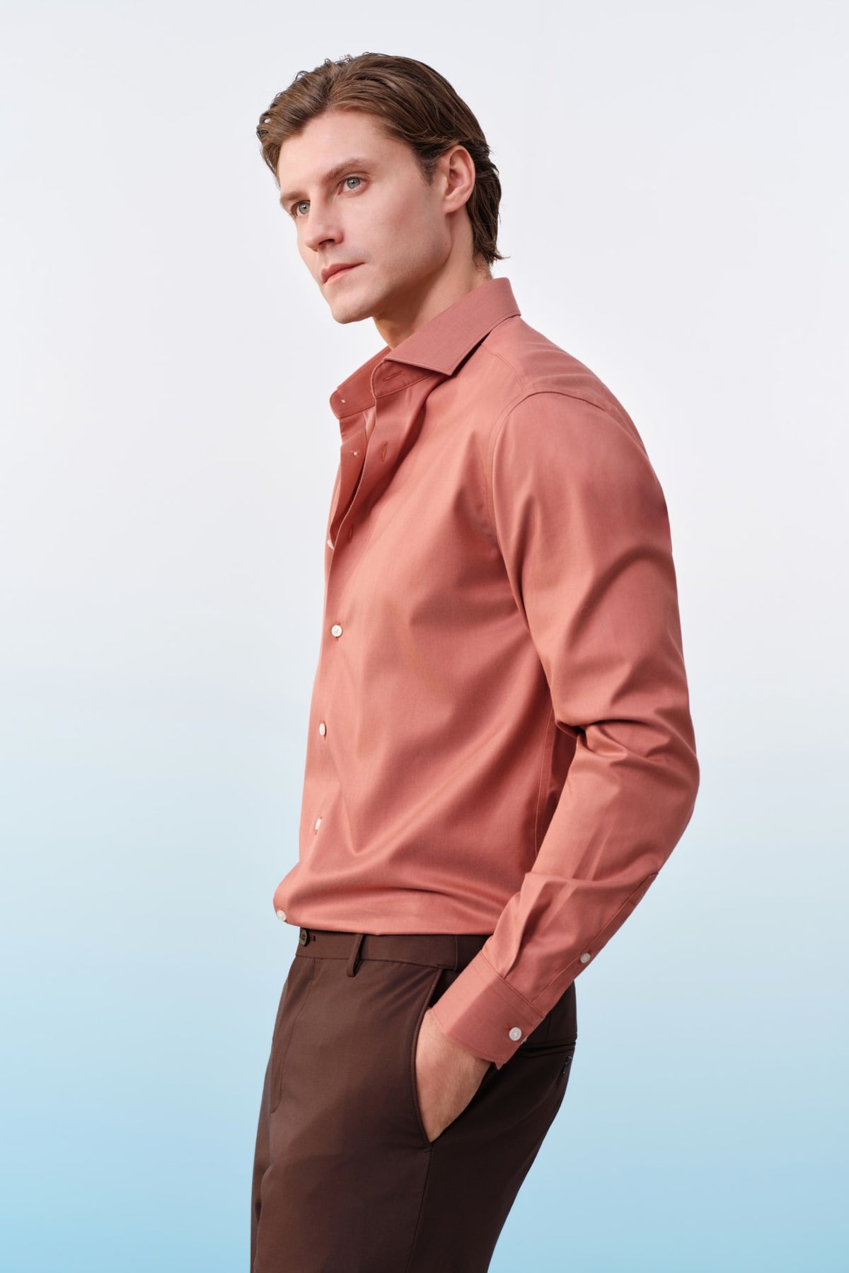 G2000 Shirts Non-Iron Temperature Regulating Fine Twill Smart Fit Long Sleeve Shirt Orange Smart