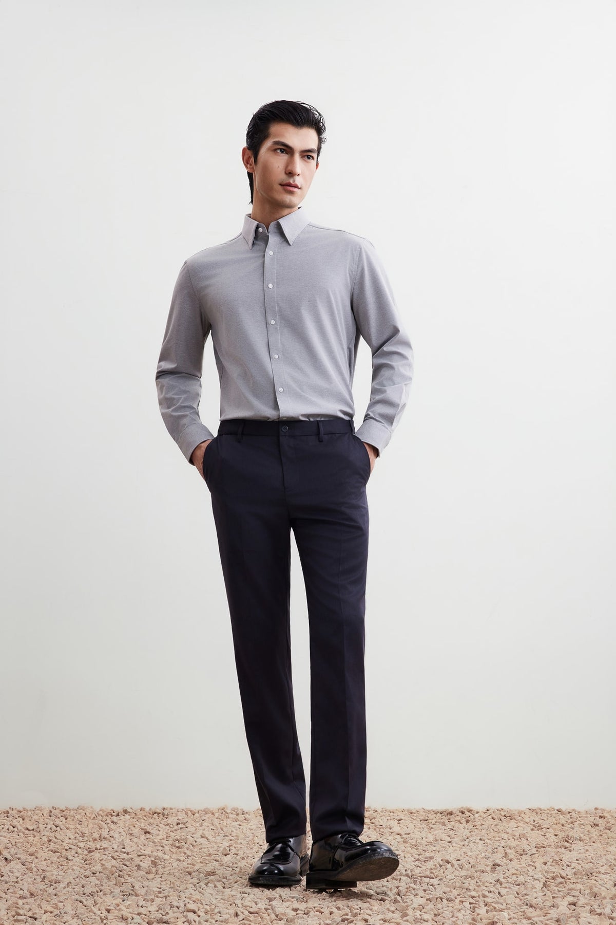 G2000 Shirts Non-Iron Dry Stretch Smart Fit Diamond Semi Solid Shirt Frost Gray Smart