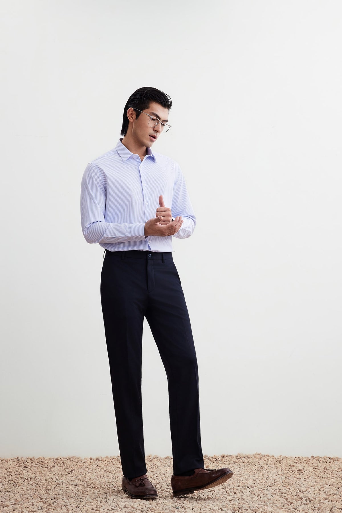 G2000 Shirts Non-Iron Silky Touch Smart Fit Stripe Shirt Halogen Blue Smart