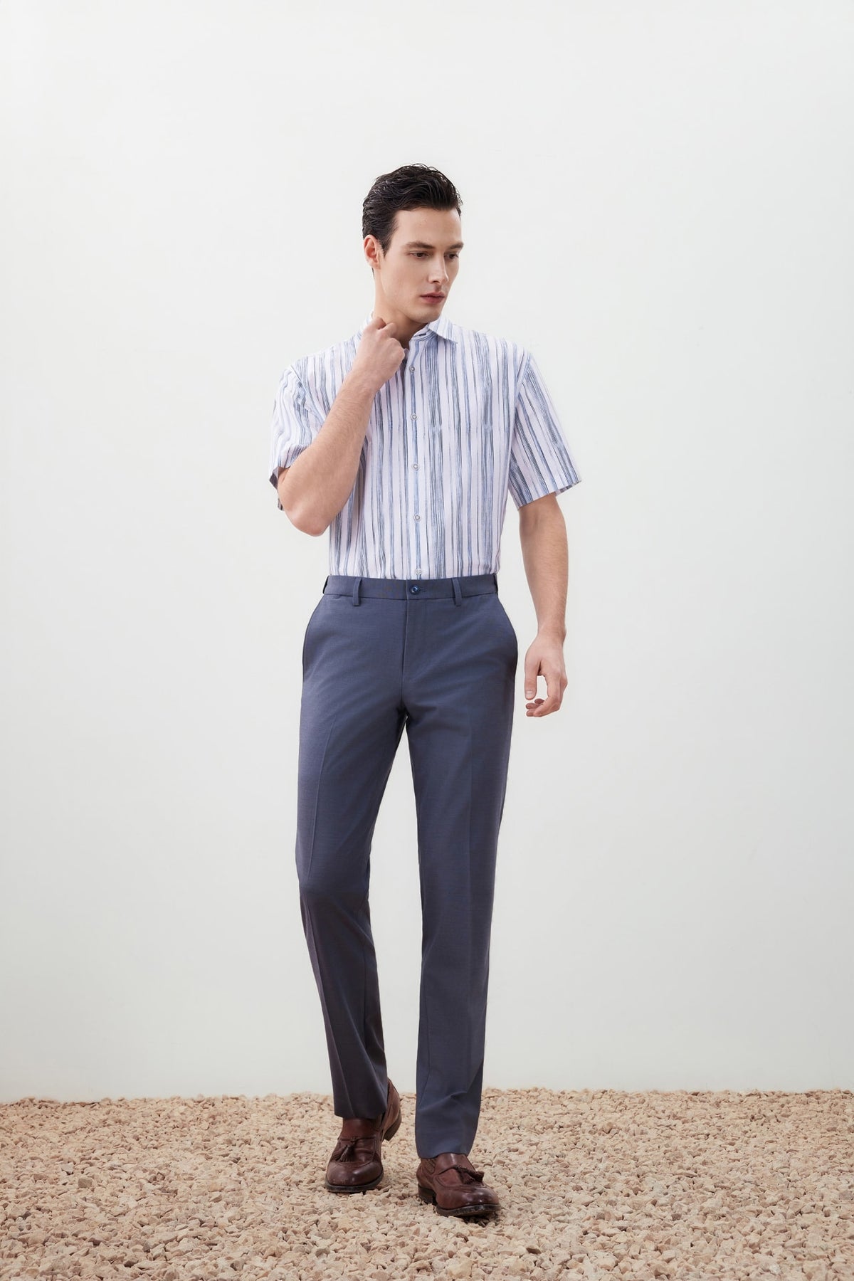 G2000 - Shirts - Wrinkle-Free Stripe Digital Print Comfort Fit Oxford Short Sleeve Casual Shirt