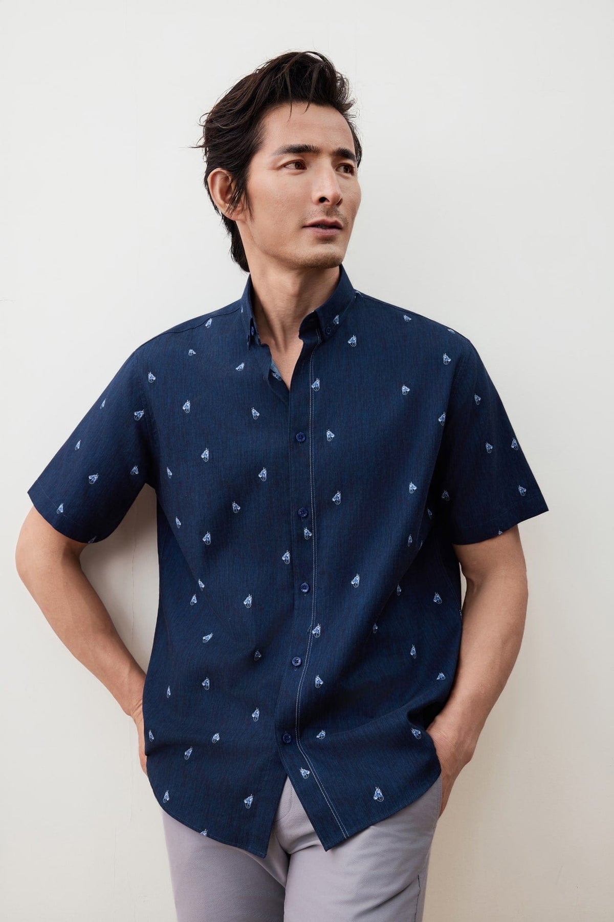 G2000 - Shirts - Wrinkle-Free Mini Horse Digital Print Comfort Fit Oxford Short Sleeve Casual Shirt