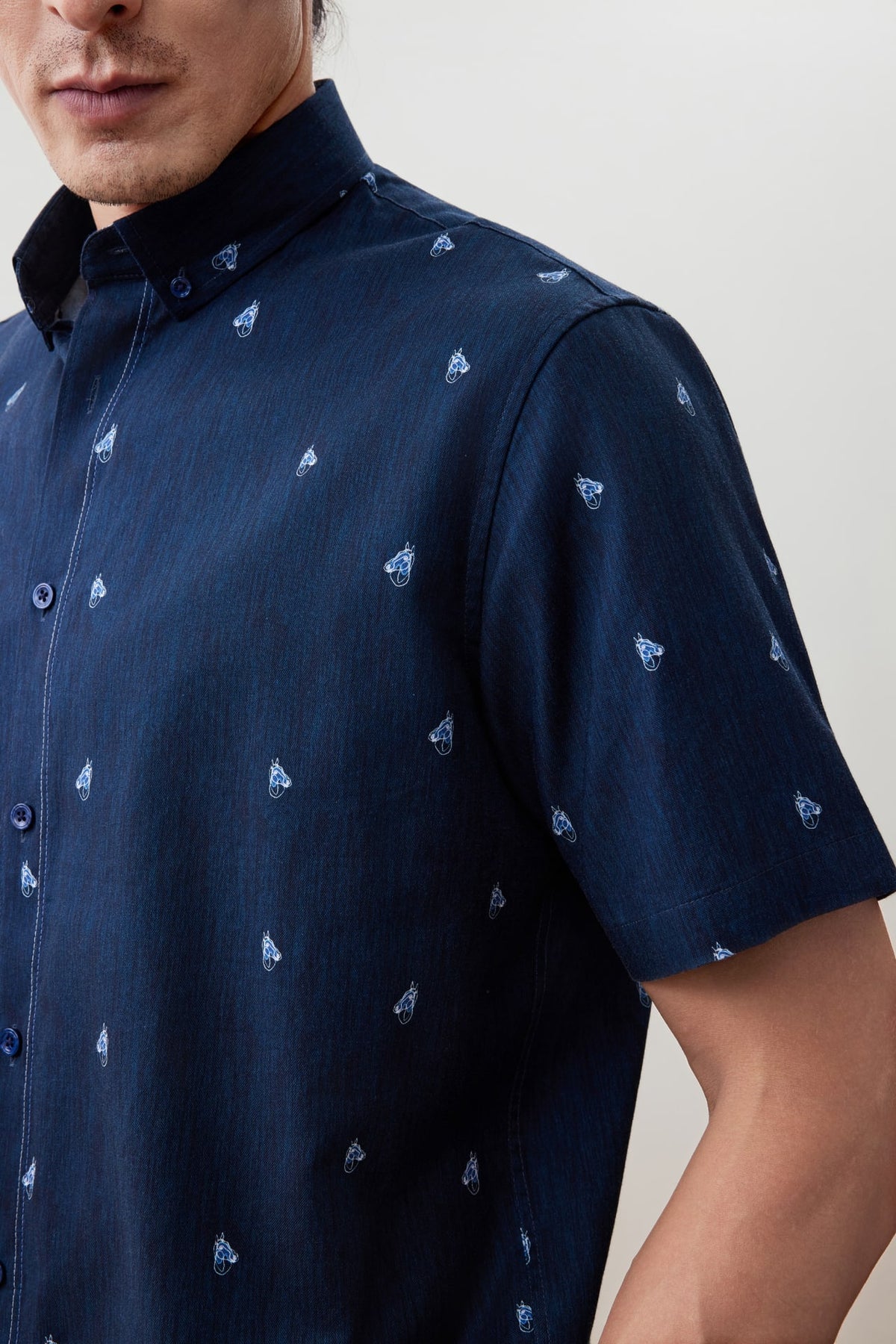 G2000 - Shirts - Wrinkle-Free Mini Horse Digital Print Comfort Fit Oxford Short Sleeve Casual Shirt