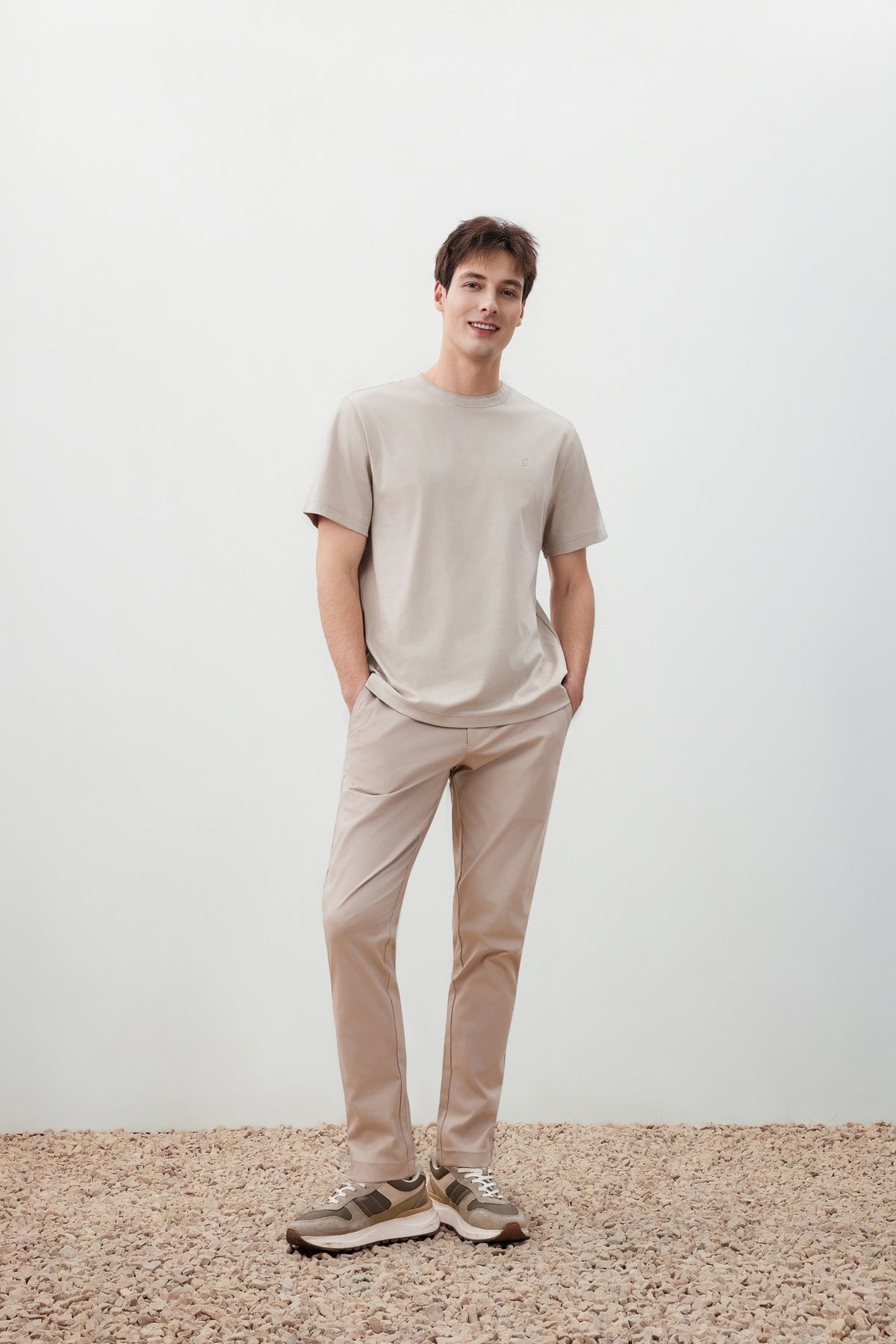 G2000 - T-Shirts - Mercerized Cotton Jersey High Crew Neck Regular Fit Tee - Regular - Marzipan