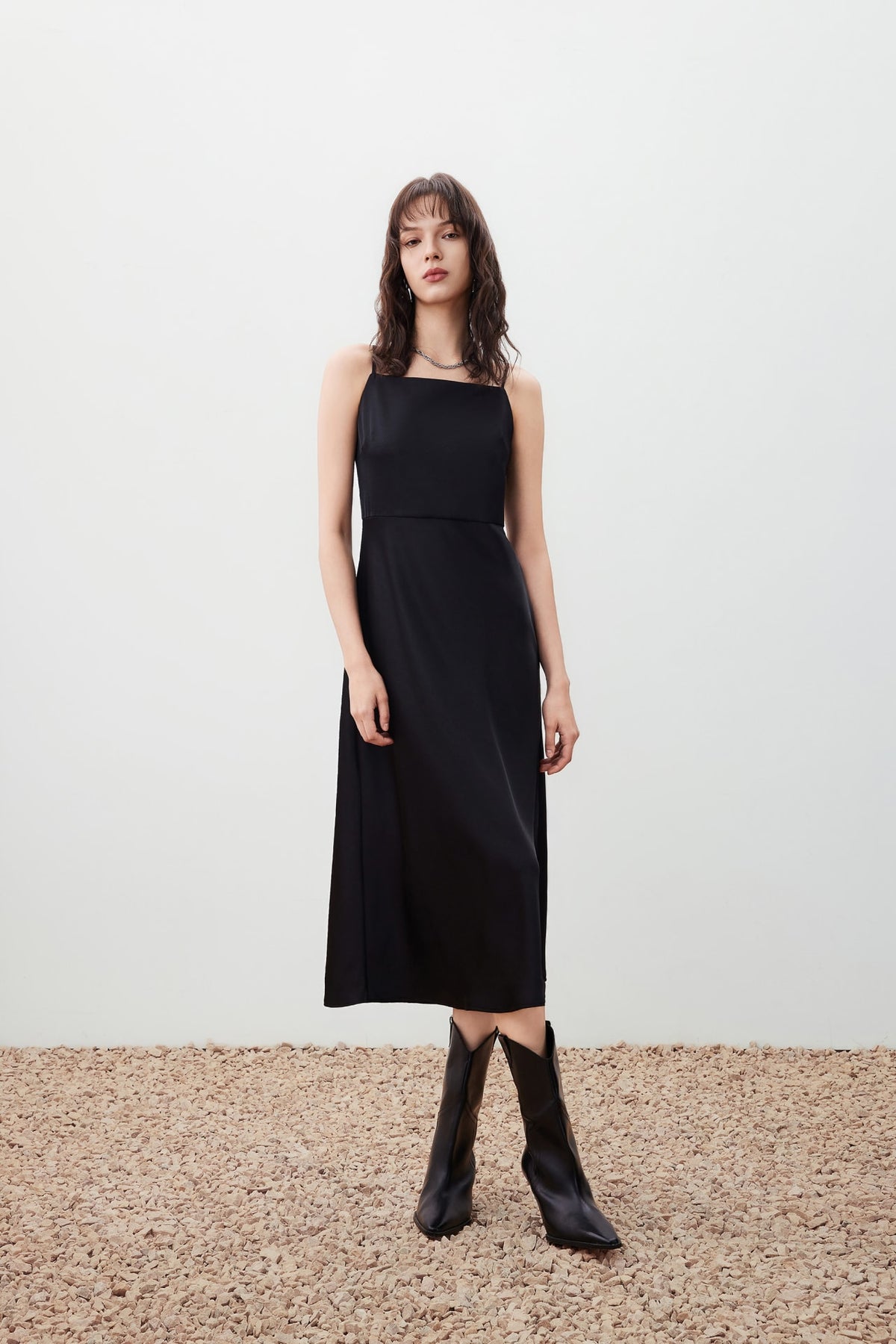 G2000 Dresses Crepe Satin Slip Dress Black Regular